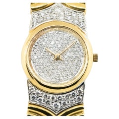 Antique Ladies Yellow Gold Pave Diamond 18 Karat Watch In Stock