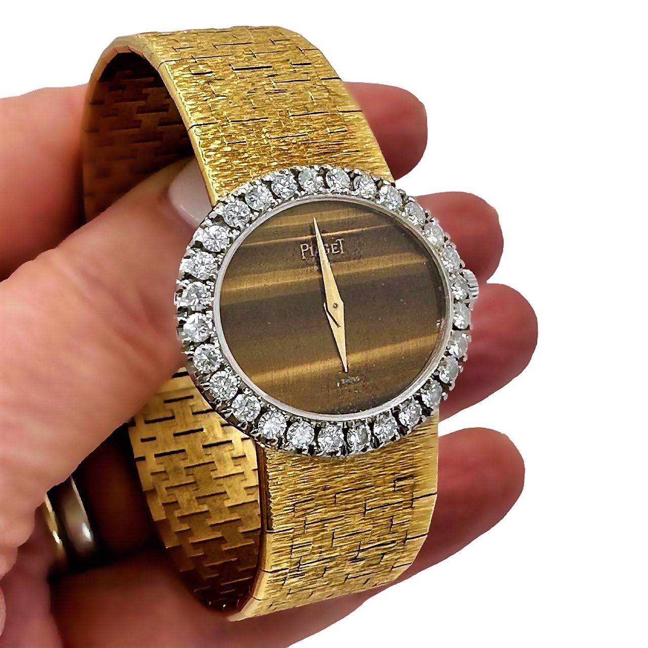 Ladies Yellow Gold Piaget Oval Shaped Tiger's Eye Dial with Diamond Bezel 5