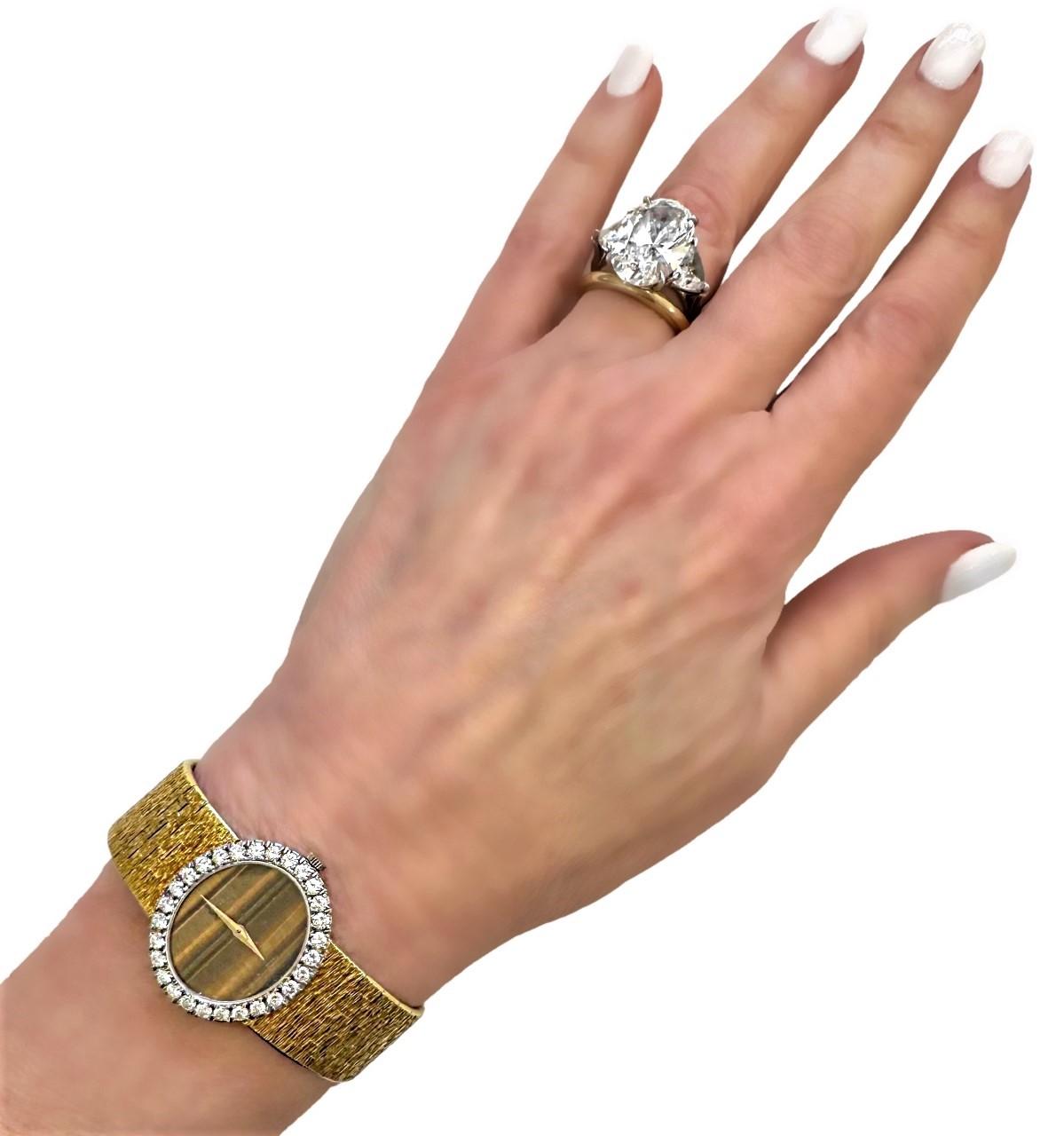 Ladies Yellow Gold Piaget Oval Shaped Tiger's Eye Dial with Diamond Bezel 6