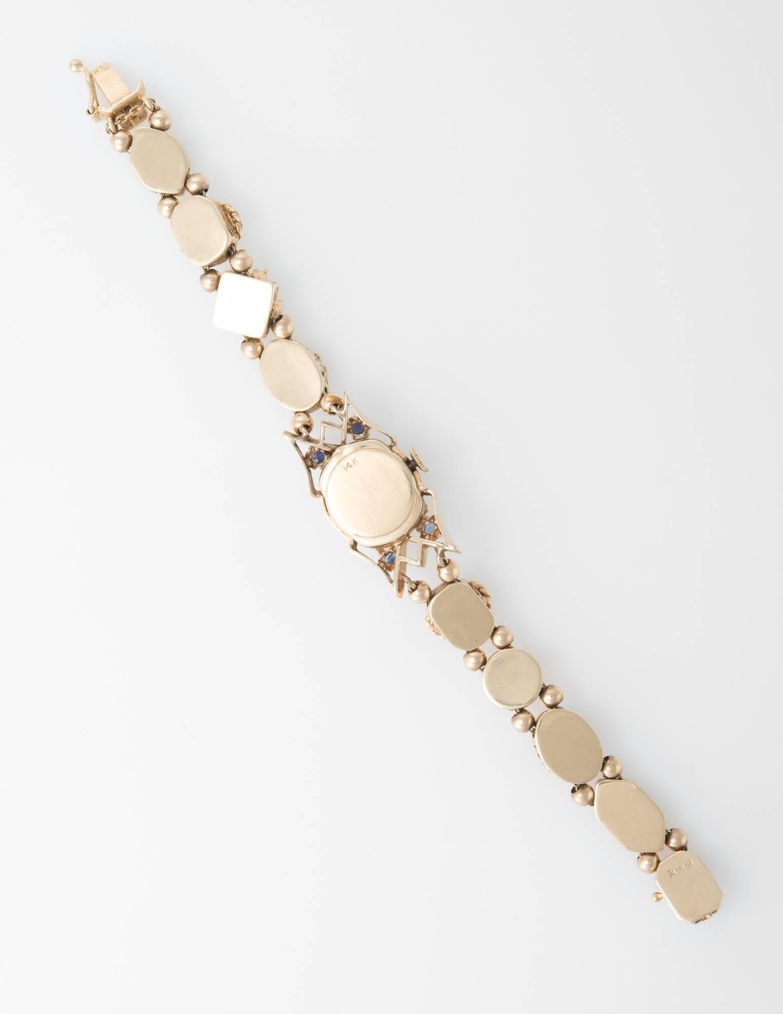 Women's Ladies Yellow Gold Vintage Jewel Slide Bracelet Mechanical Wristwatch 