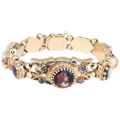 Ladies Yellow Gold Vintage Jewel Slide Bracelet Mechanical Wristwatch