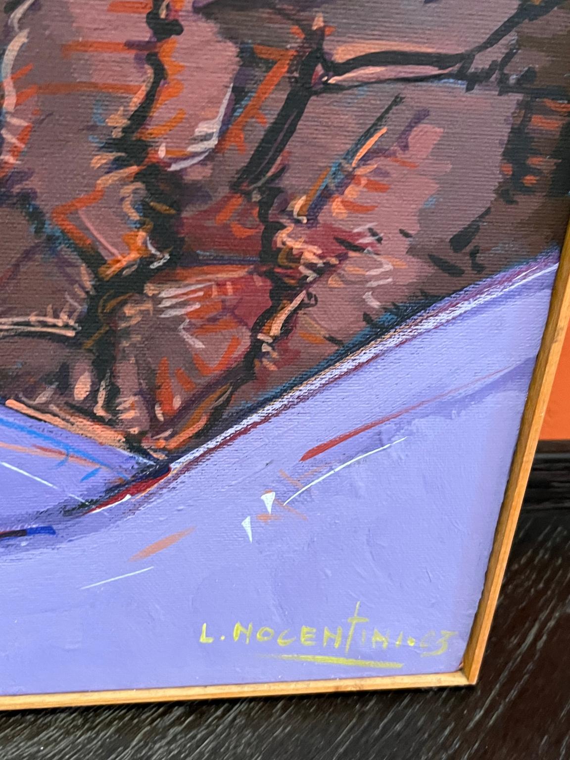 Das Gemälde ist signiert und datiert: L. NOCENTINI 03.
Der Stil von Ladislao Nocentini kann als eine Art figurativer Expressionismus definiert werden: seine Werke basieren in der Tat auf einer soliden und sicheren Zeichnung, in der die strukturelle