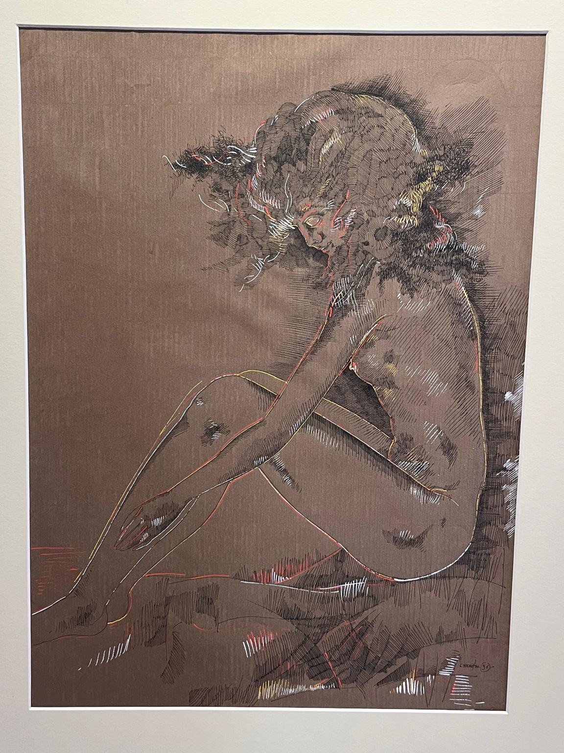 Toscana Espressionismo figurativo Nudo femminile inchiostro su carta 20st - Painting di Ladislao Nocentini