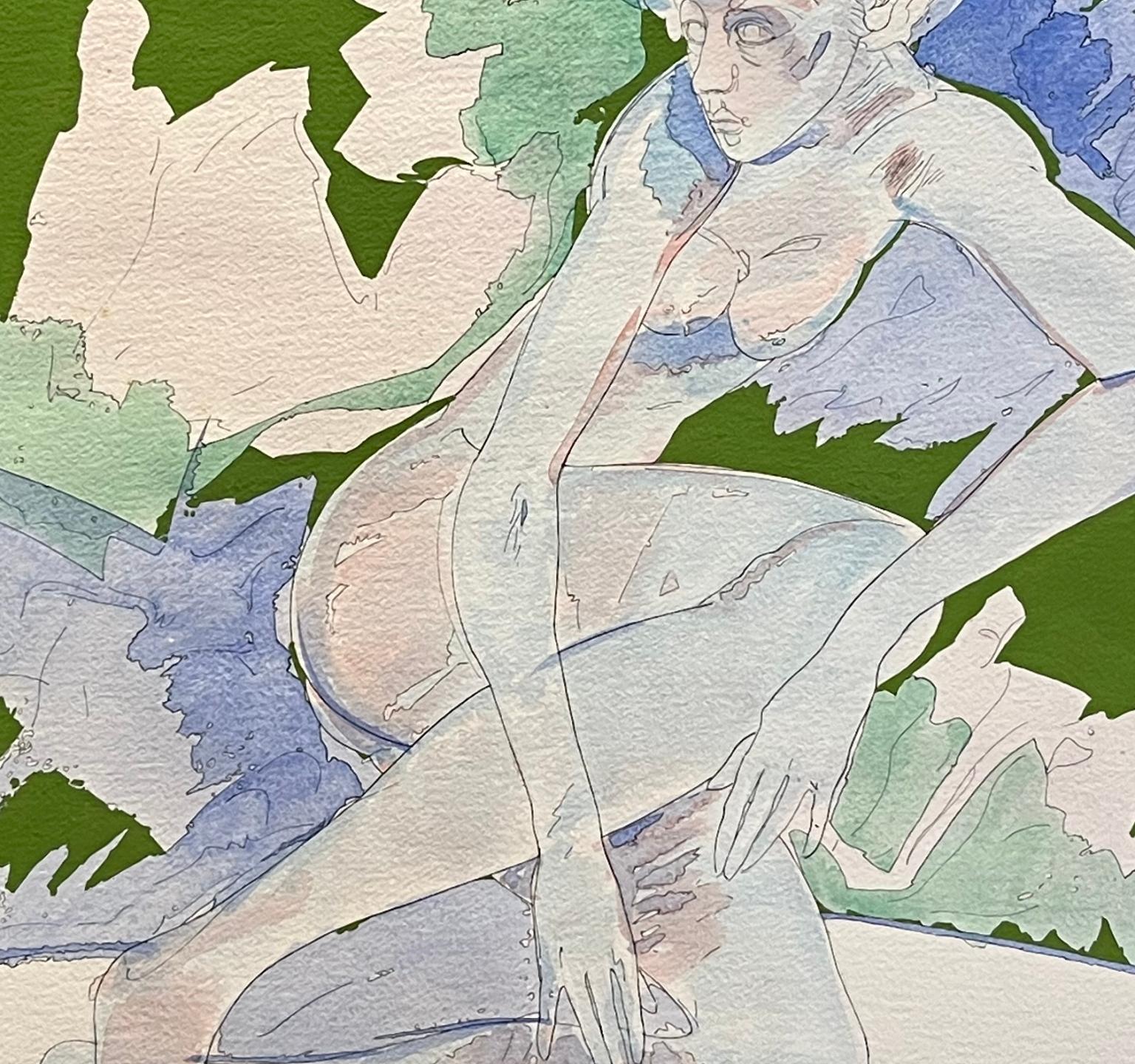 Peinture à l'encre à l'aquarelle d'un nu féminin de style expressionniste toscan, 20e siècle
