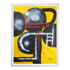Ladislas Kijno : "Abstraction", Mixed technic on crumpled paper - C. 1970