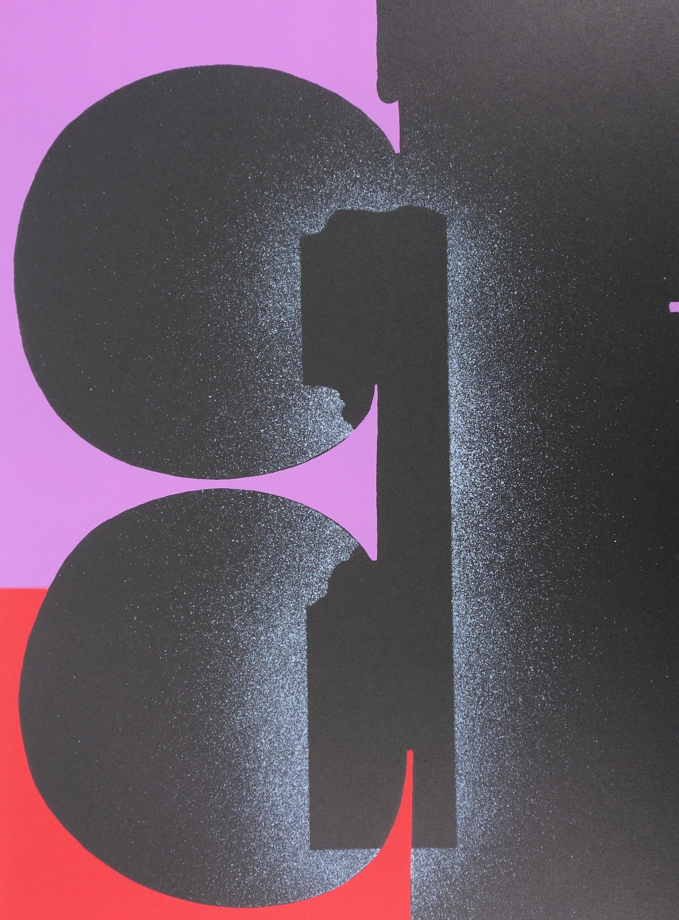 Abstrakte abstrakte Komposition - Original handsignierte Lithographie - 100 ex (Schwarz), Abstract Print, von Ladislas Kijno
