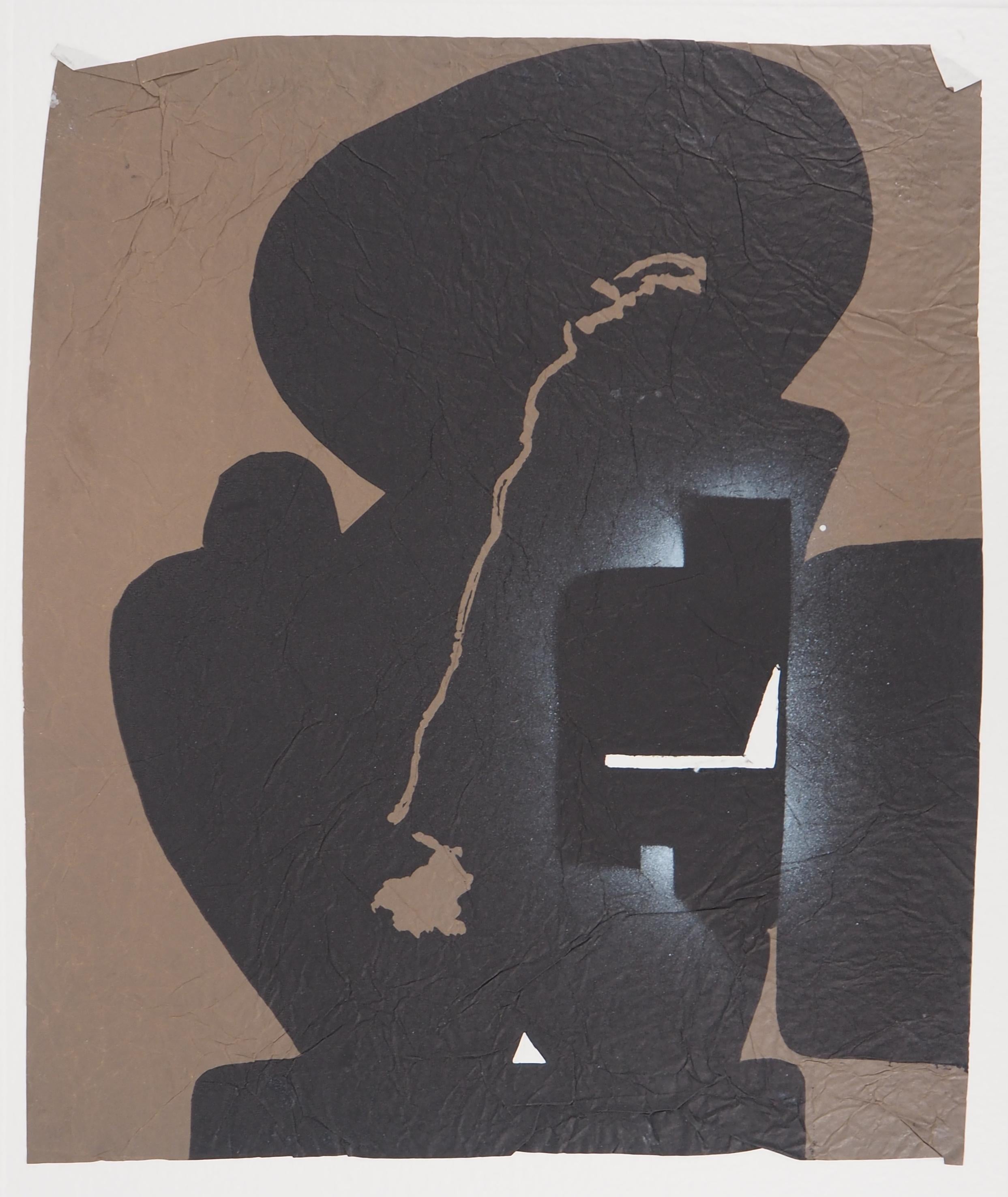 Elapsed Time in Brown – Original Mix Media – Handsigniert (Abstrakt), Print, von Ladislas Kijno