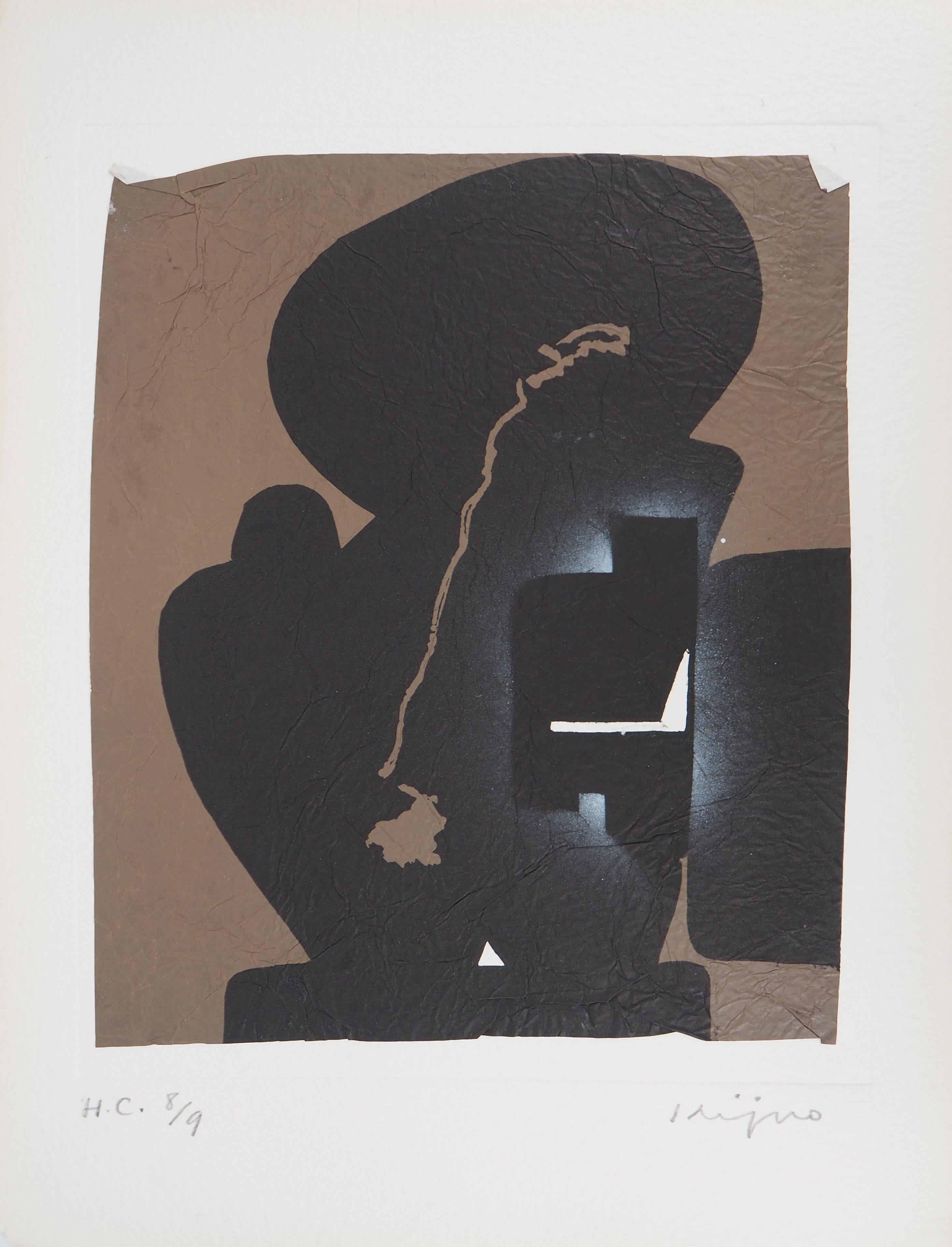 Ladislas Kijno Abstract Print – Elapsed Time in Brown – Original Mix Media – Handsigniert