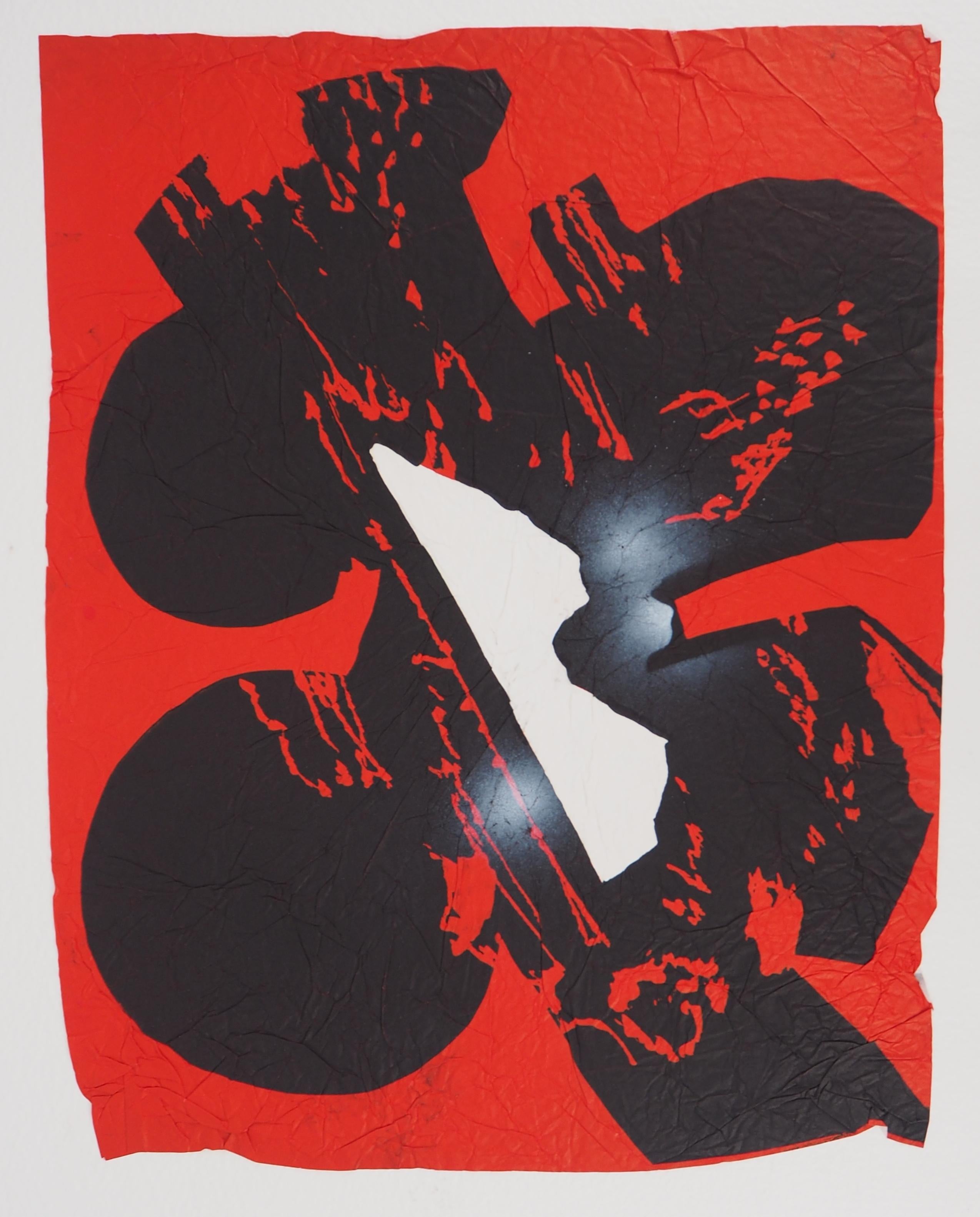 Elapsed Time in Red – Original Mix Media – Handsigniert (Abstrakt), Print, von Ladislas Kijno