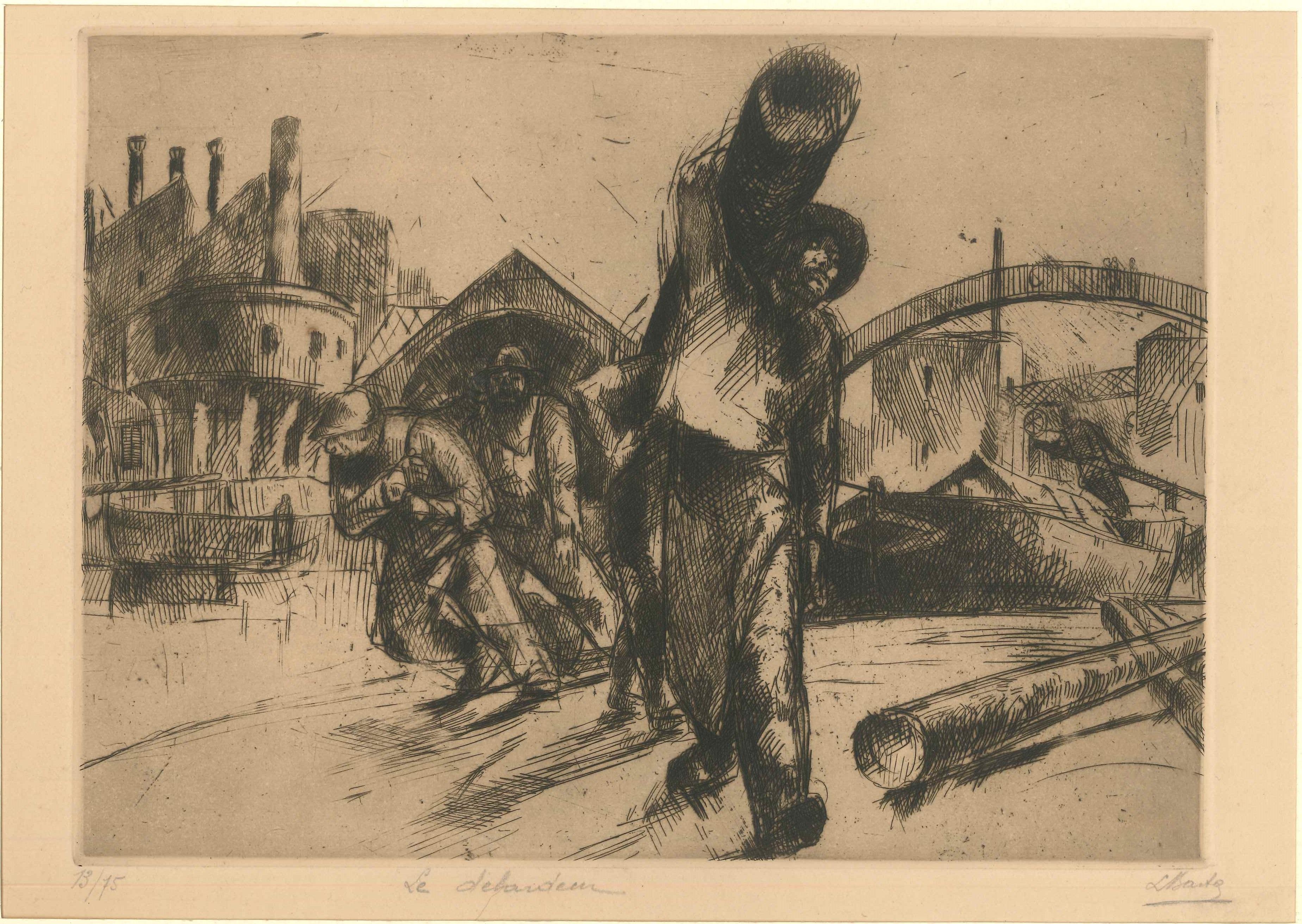 Le Débardeur ist ein Originalkunstwerk, das von Laszlo Barta realisiert wurde. Schwarz-Weiß-Lithographie auf Papier. Unten rechts mit Bleistift handsigniert, unten in der Mitte betitelt und unten links nummeriert. Auflage von 75 Stück. Sehr guter