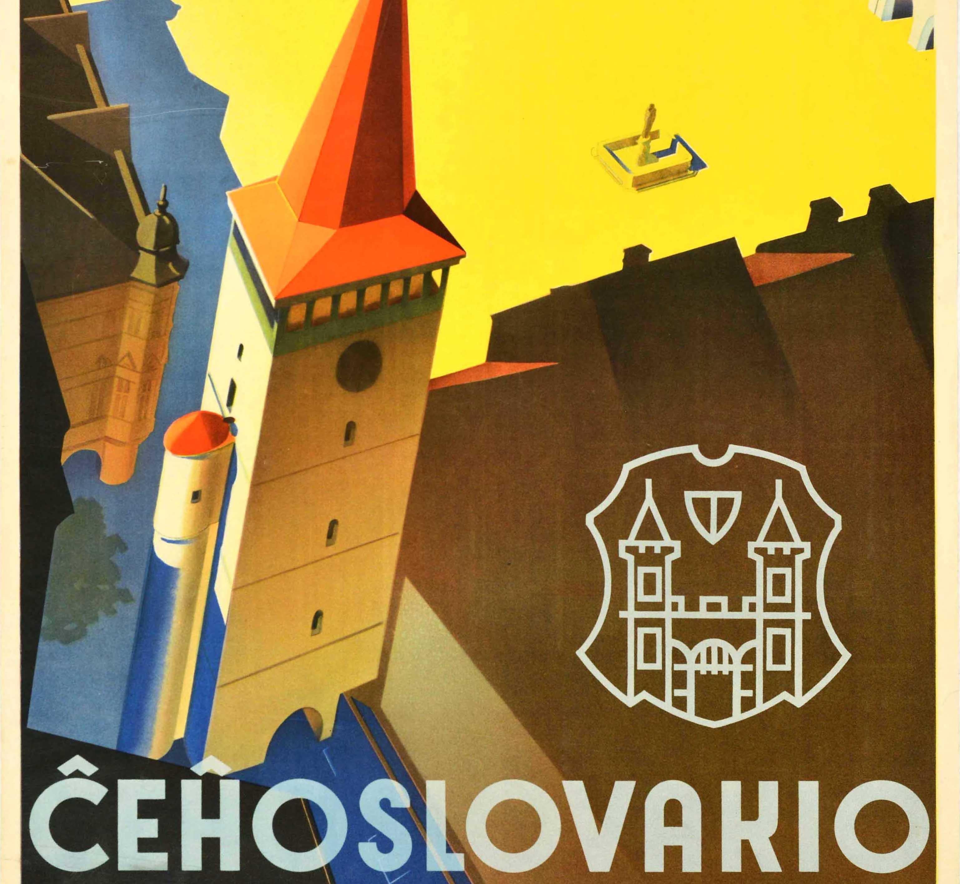 Original Vintage Travel Poster Czechoslovakia Jicin Prachov Rocks Tourism Art - Brown Print by Ladislav Horak