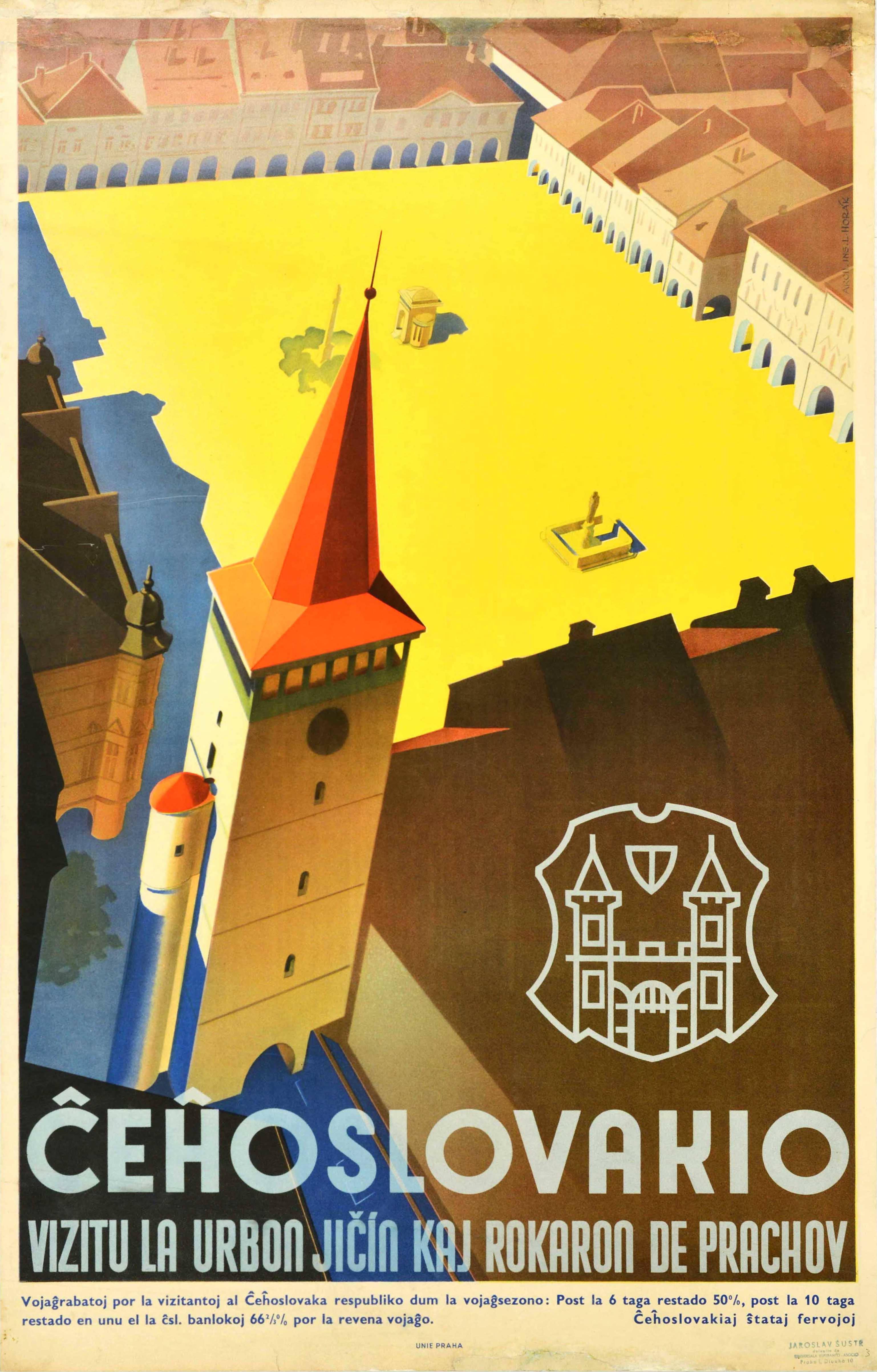 Ladislav Horak Print - Original Vintage Travel Poster Czechoslovakia Jicin Prachov Rocks Tourism Art