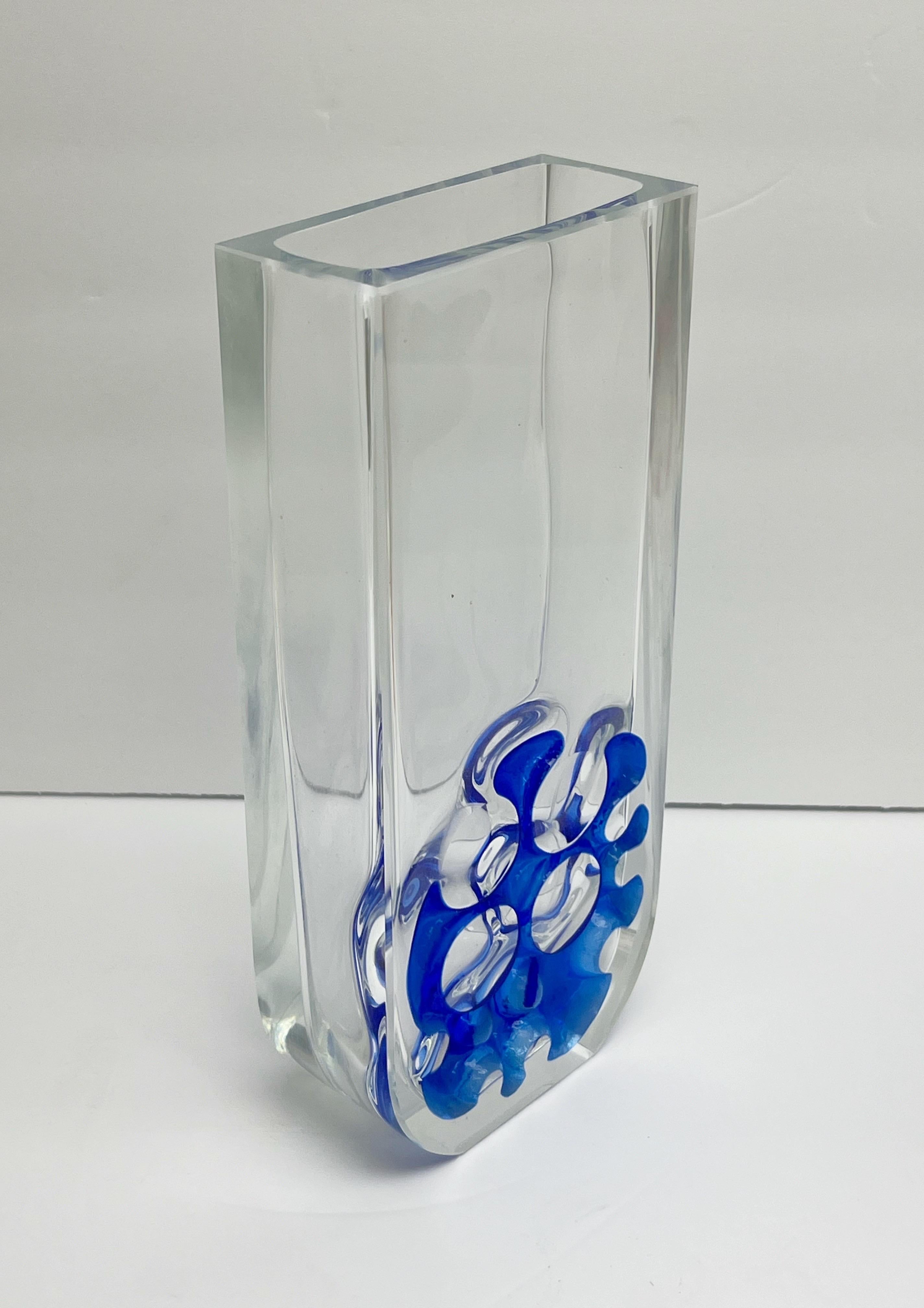 Modernist art glass vase by Ladislav Oliva. 10.25” tall,  4.5” wide, 2”  thick.