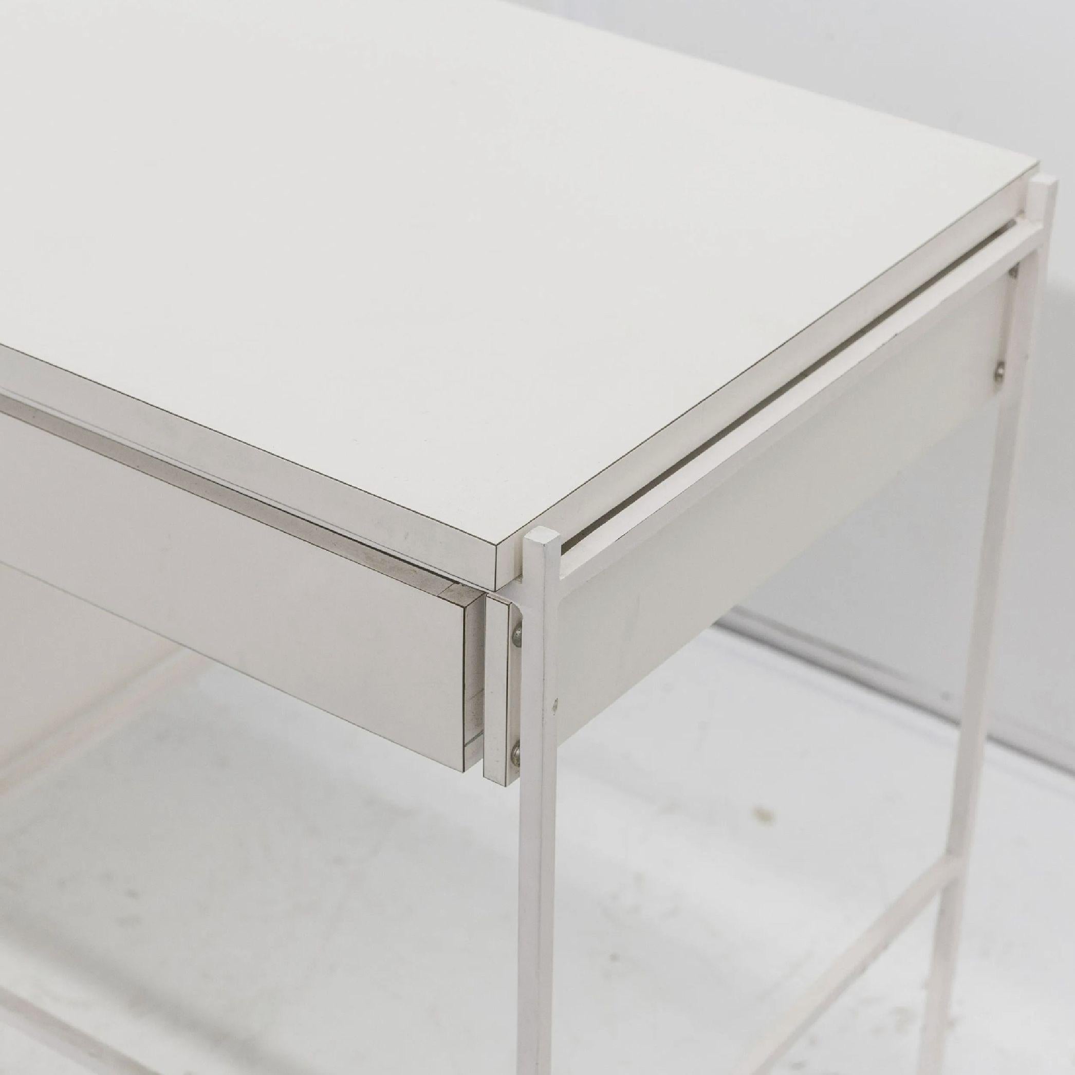 Stainless Steel Ladislav Rado White Enameled Steel Modern Desk, Vanity, 1955, Knoll and Drake For Sale