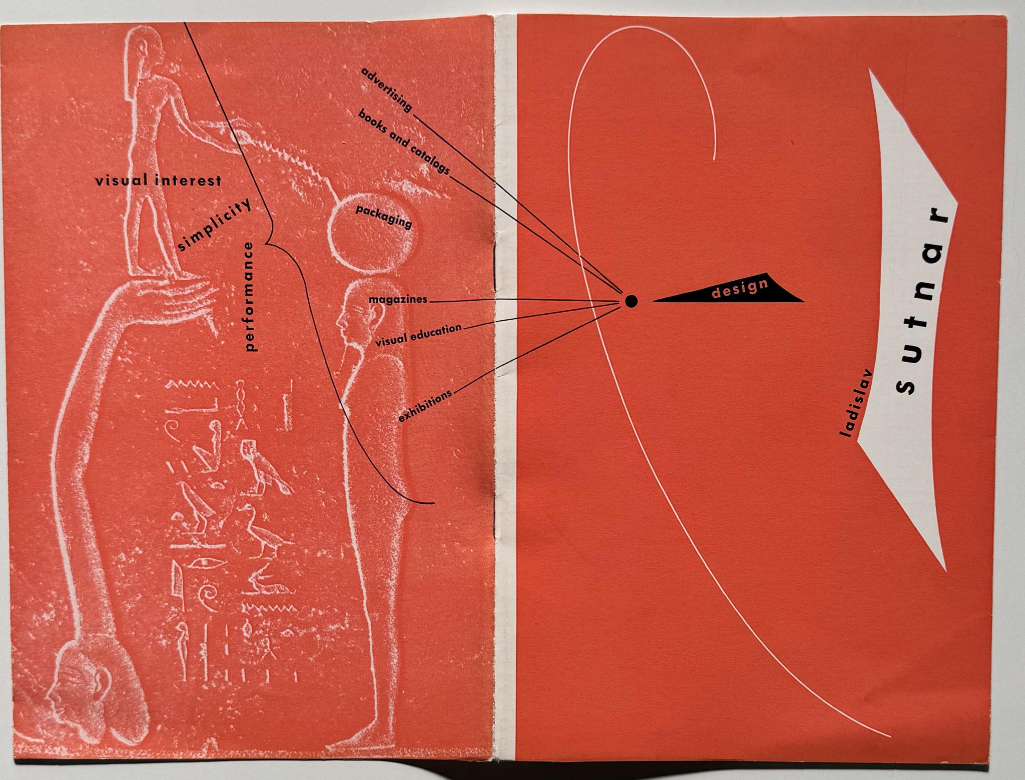 Catálogo de pequeño formato de la primera exposición individual de Ladislav Sutnar en Estados Unidos, celebrada del 10 de enero al 28 de febrero de 1947 en la Galería A-D de Nueva York. Patrocinado por The Composing Room, la influyente tienda