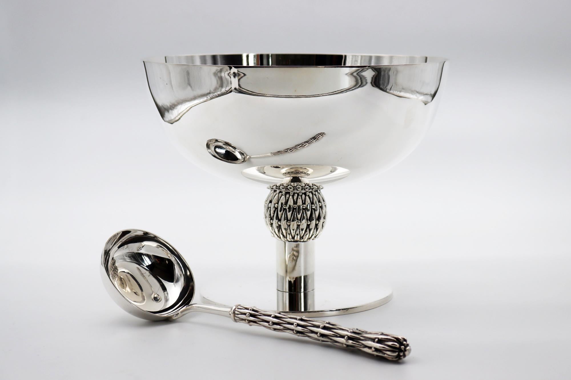 Silvered Ladle and Large Centerpiece in Silver Bronze For Sale