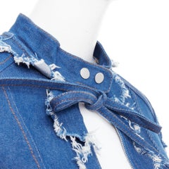 LADO BAKUCHAVA blue distressed shredded denim tie front jacket XS