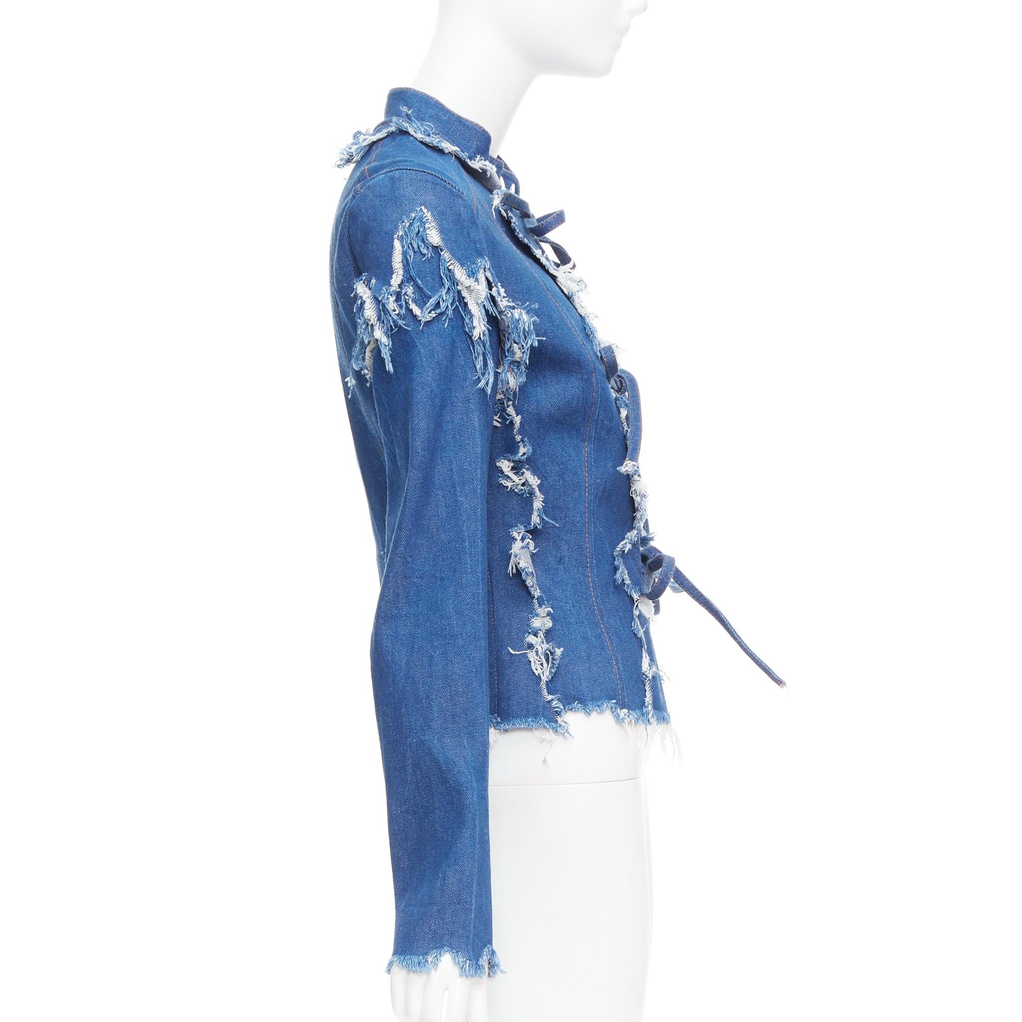 LADO BAKUCHAVA giacca in denim stracciato blu con cravatta XS In condizioni ottime in vendita a Hong Kong, NT