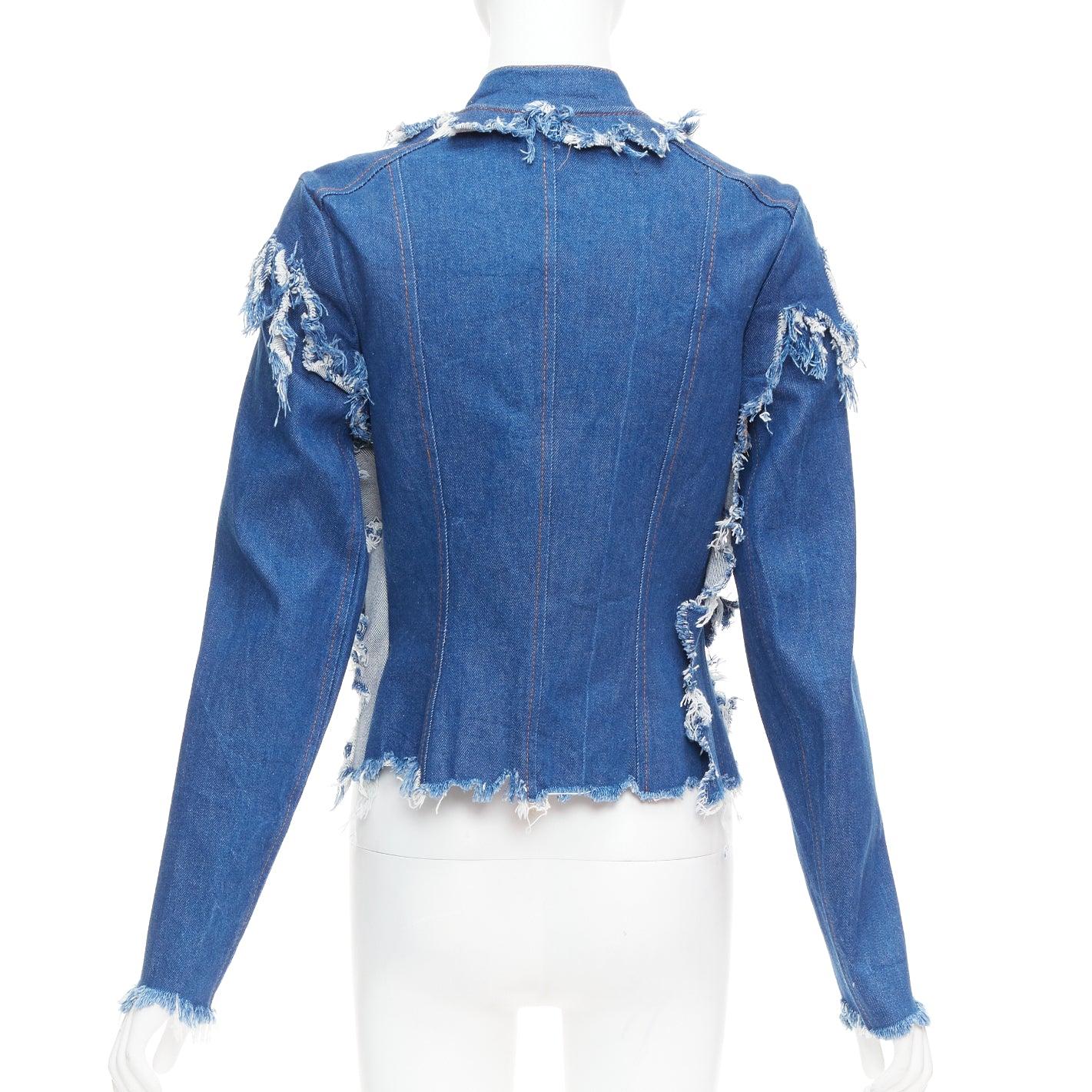 Donna LADO BAKUCHAVA giacca in denim stracciato blu con cravatta XS in vendita