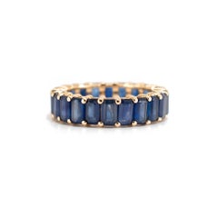 Lady 14K Gelbgold 9,34ct Smaragdschliff Blauer Saphir Voll Eternity Band Ring