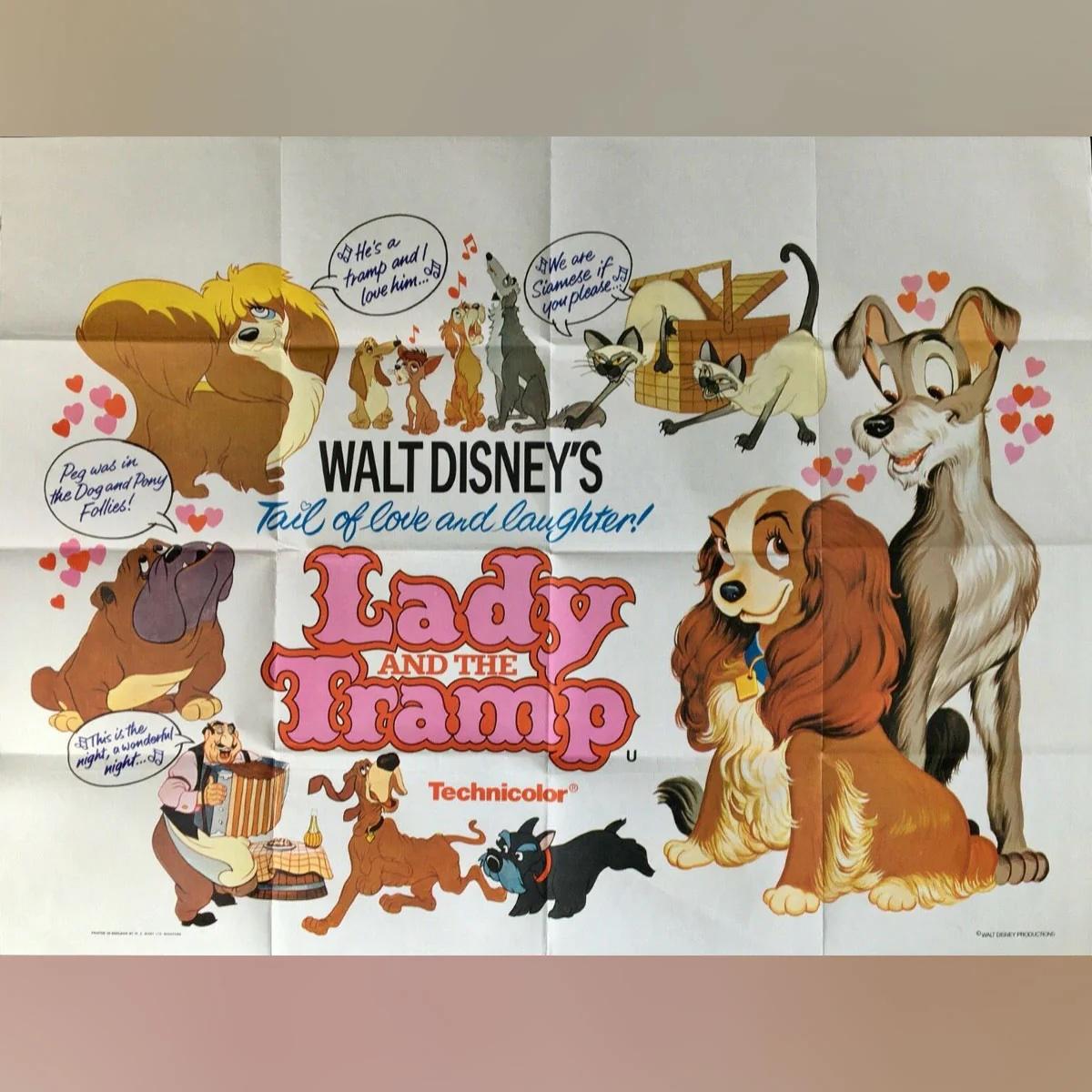 Lady and The Tramp (1970's Re-release)
Original British Quad (30 X 40 Inches)

The romantic tale of a sheltered uptown Cocker Spaniel dog and a streetwise downtown Mutt.

This is an Original Film Poster produced by the studio to be displayed in the