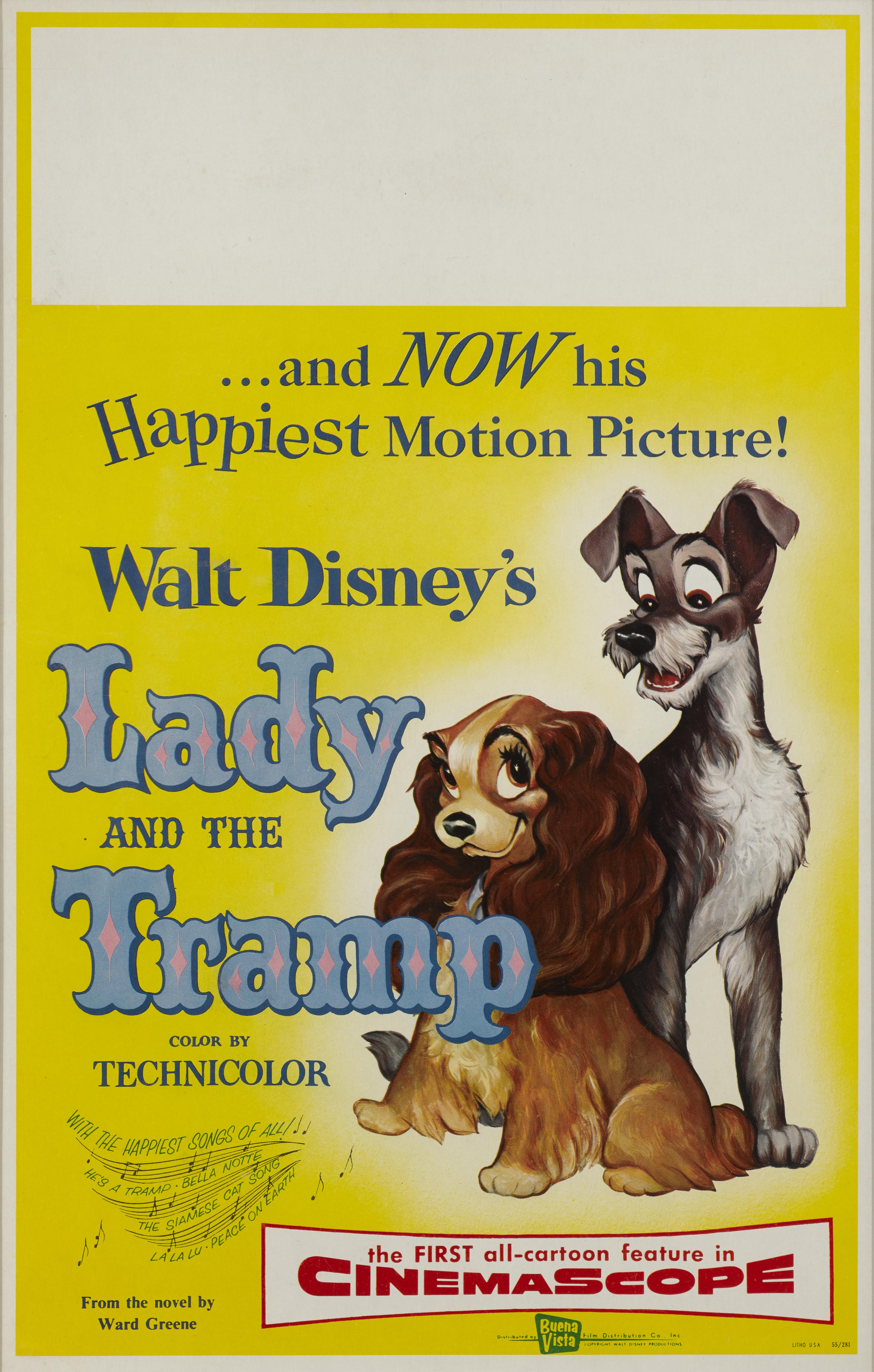 Original US-Filmplakat für Walt Disneys Animationsklassiker von 1955.

Dieses Werk ist mit Konservierungspapier hinterlegt und mit UV-Plexiglas in einem Tulpenholzrahmen mit Passepartout und UV-Plexiglas gerahmt. Die angegebene Größe ist vor der