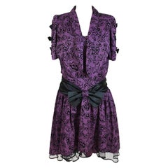 Retro Lady Anne Tulle Purple Floral Balloon Oversize Party Dress