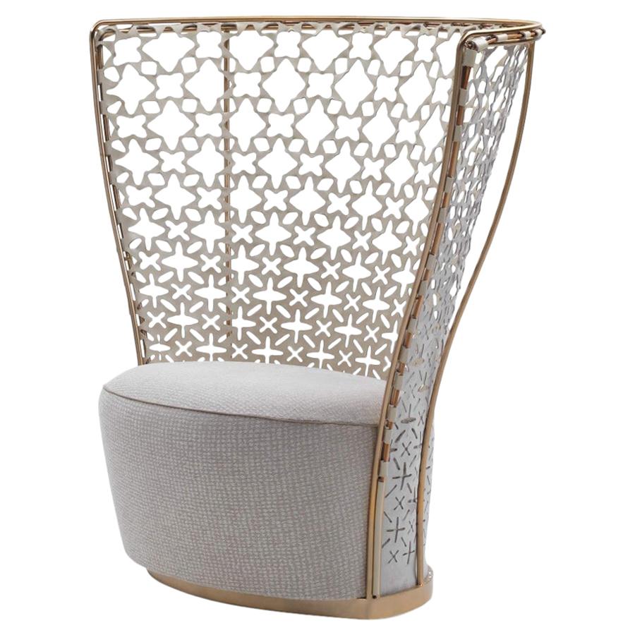 Lady B Armchair in White Leather with Gold Frame by Busnelli For Sale