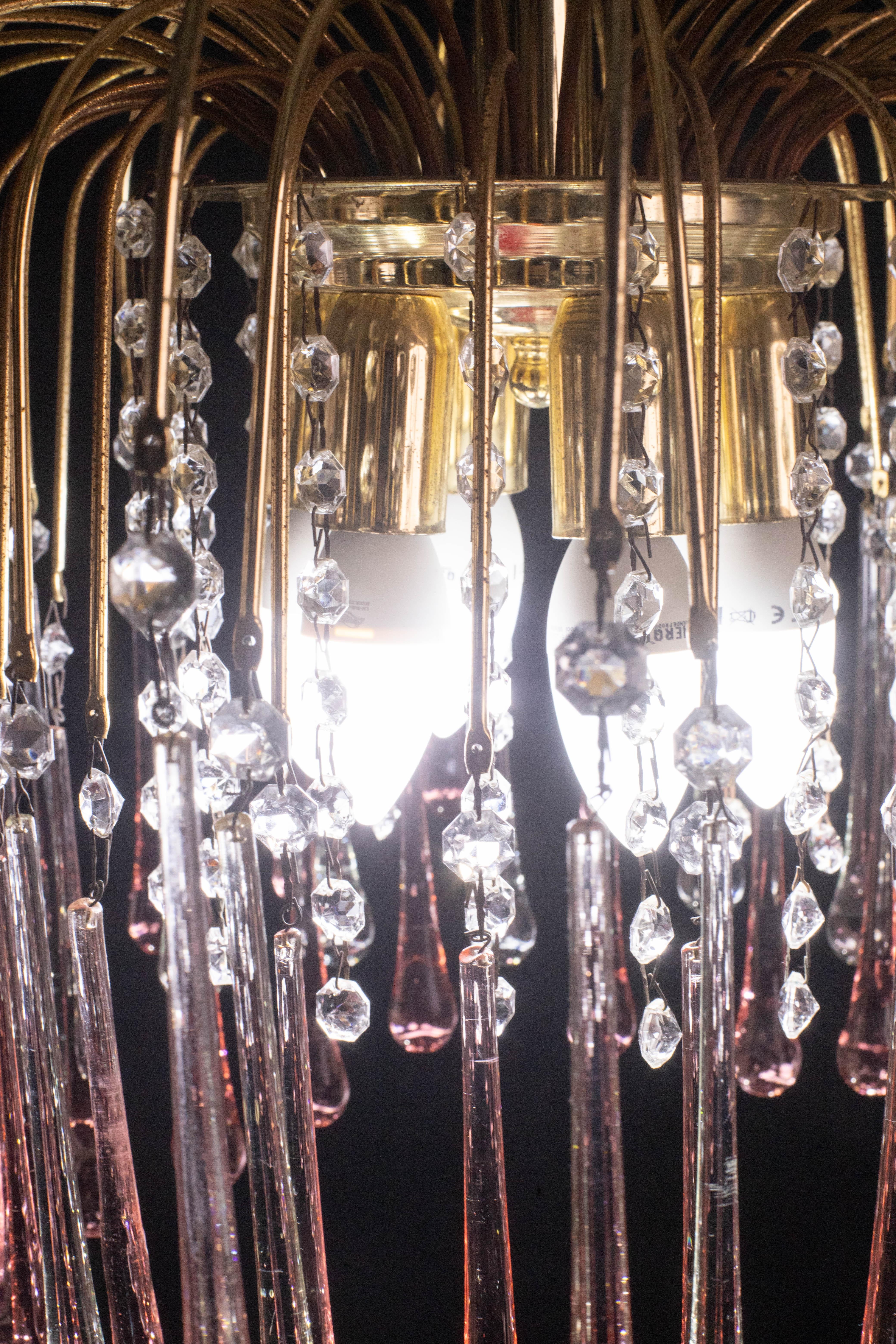 Lady Barbara, Murano Chandelier Pink and White Drops, Venini Style, 1970s For Sale 6
