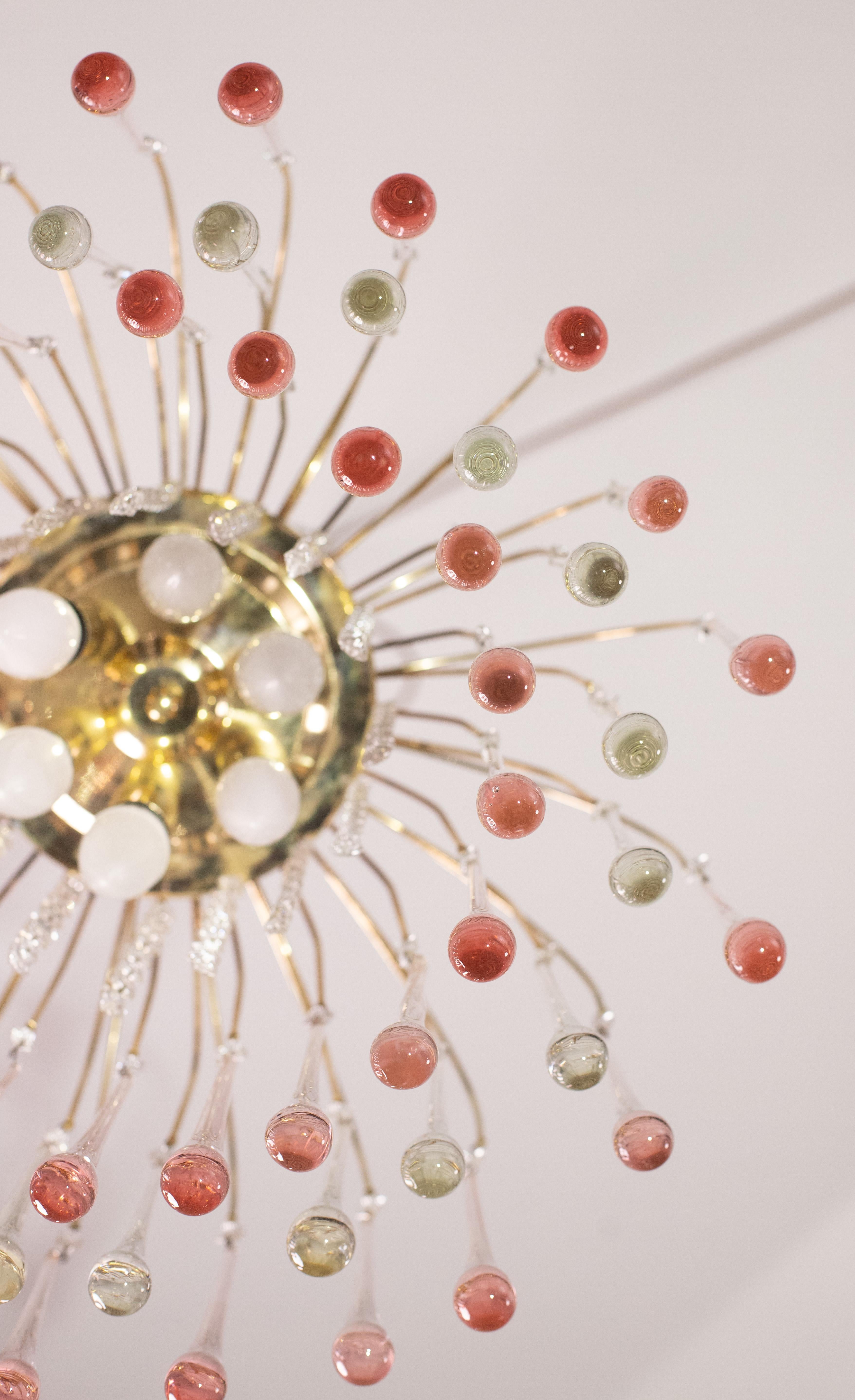 Lady Barbara, lampadario di Murano con gocce bianche e rosa, stile Venini, anni '70 in vendita 8