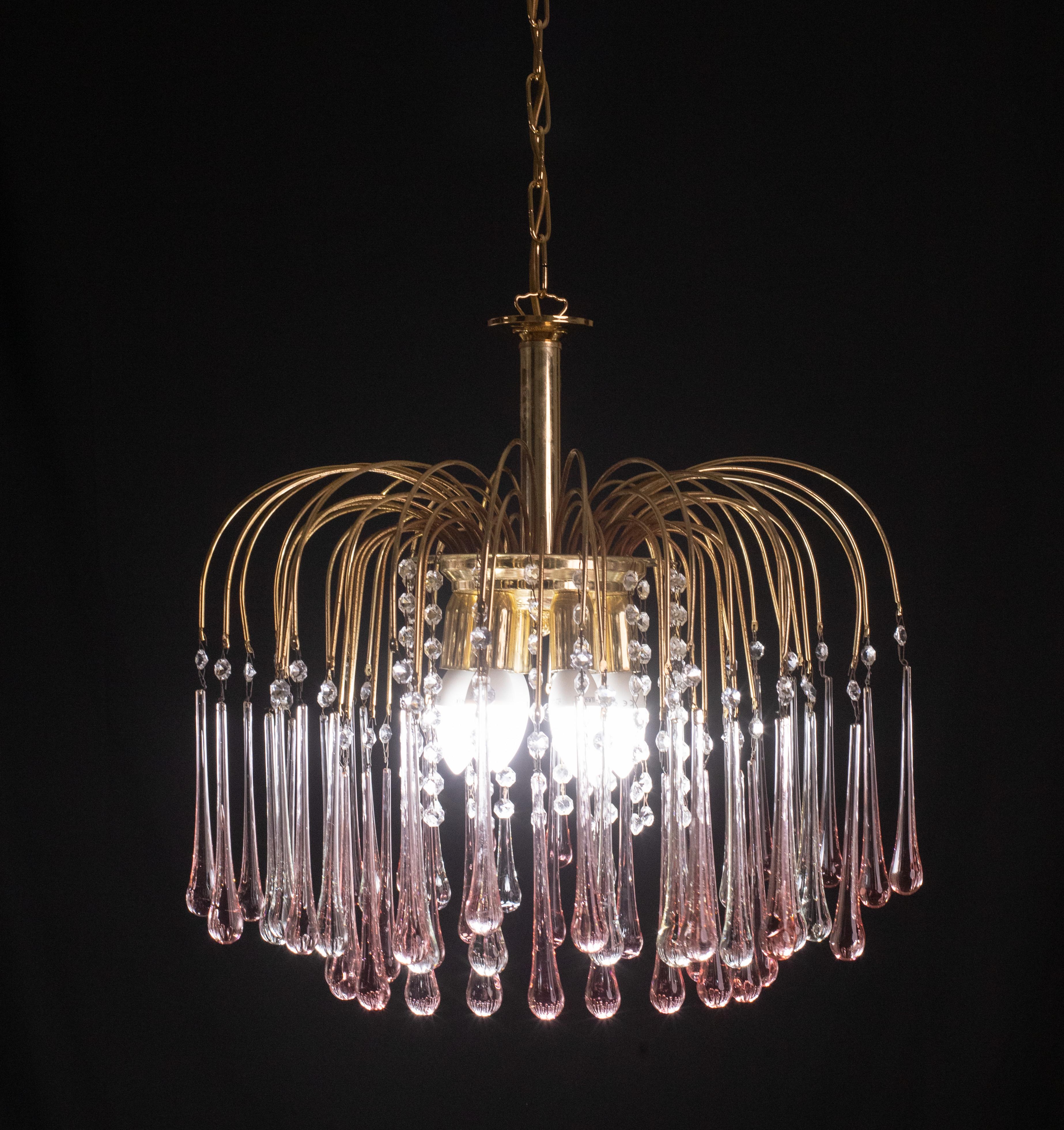 Late 20th Century Lady Barbara, Murano Chandelier Pink and White Drops, Venini Style, 1970s For Sale