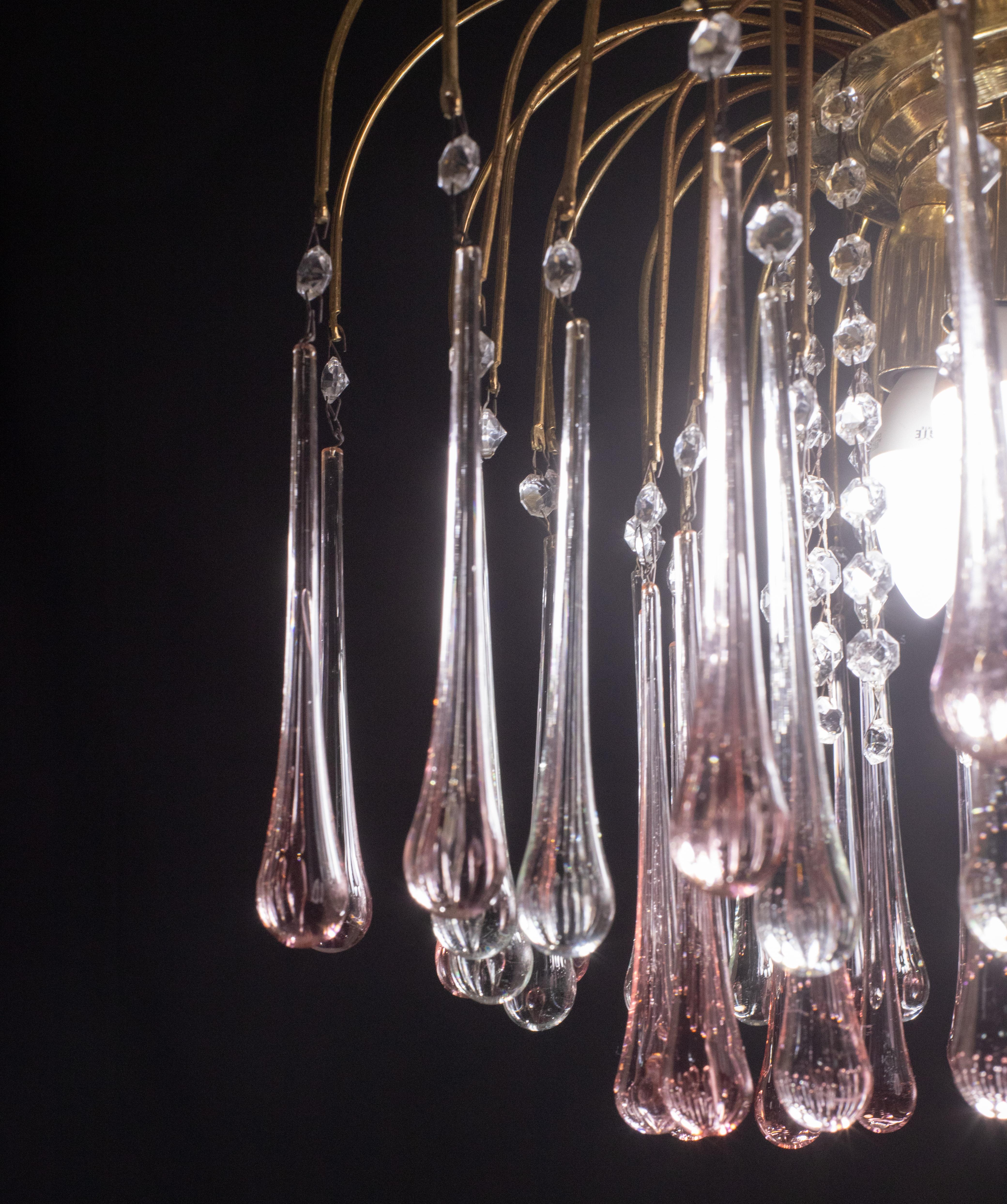 Lady Barbara, Murano Chandelier Pink and White Drops, Venini Style, 1970s For Sale 2