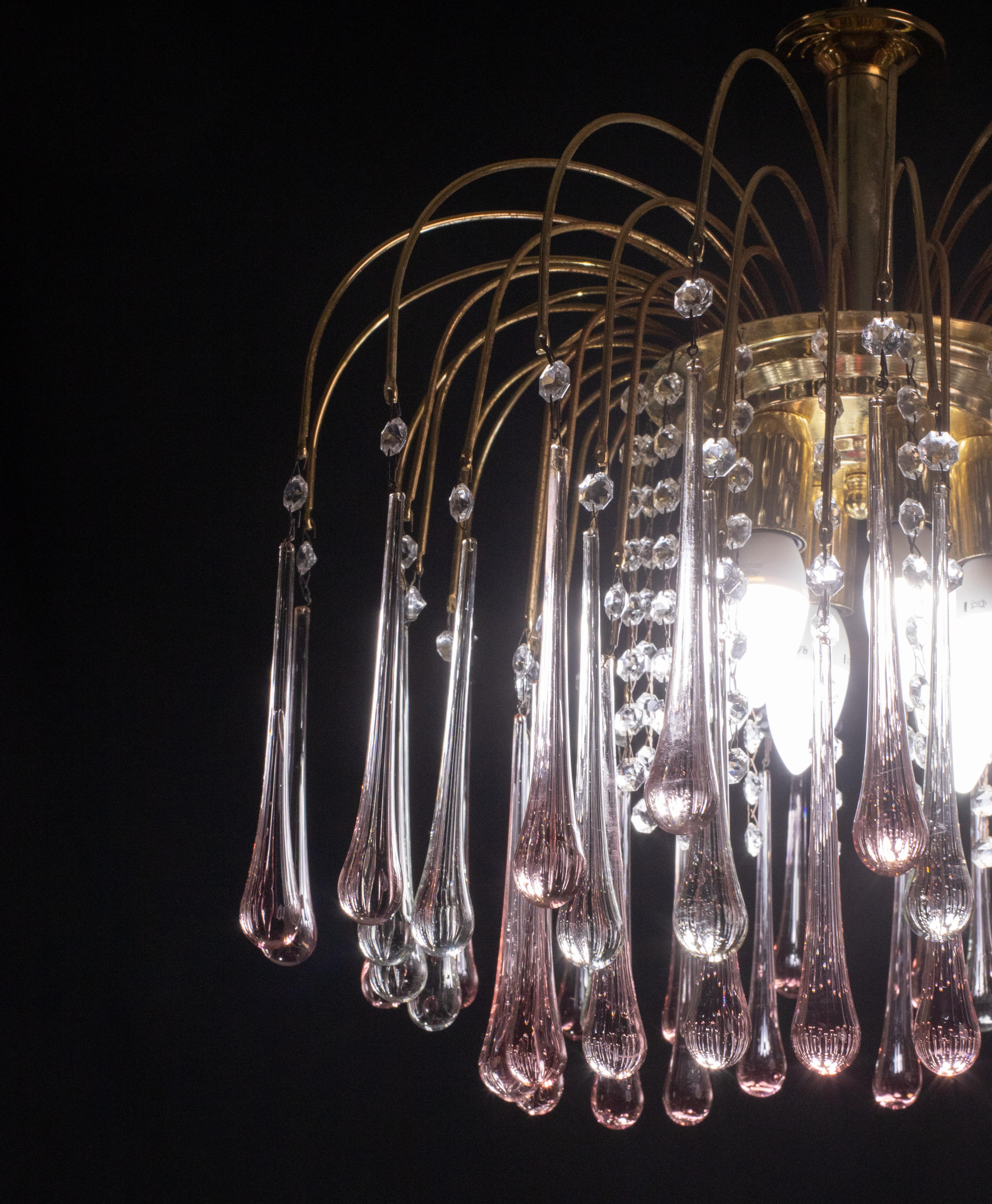 Lady Barbara, Murano Chandelier Pink and White Drops, Venini Style, 1970s For Sale 5