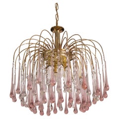 Lady Barbara, Murano Chandelier Pink and White Drops, Venini Style, 1970s