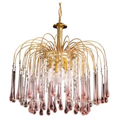 Lady Barbara, Murano-Kronleuchter mit rosa und weißen Tropfen im Venini-Stil, 1970er Jahre