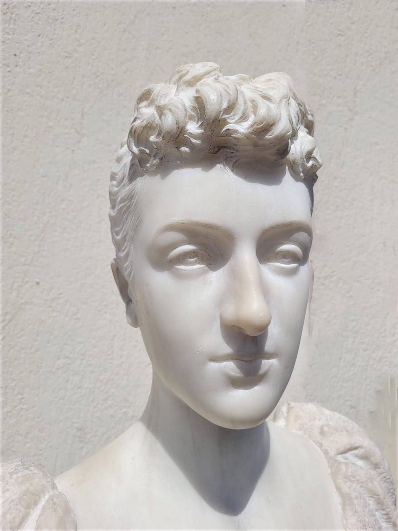 Lady Bust, White Marble Signed Waldo Story, Rome 1894 For Sale 9