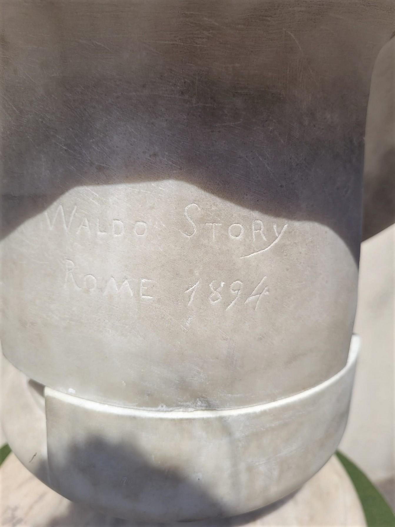 Buste de dame en marbre blanc signé Waldo Story, Rome 1894 Bon état - En vente à MARSEILLE, FR
