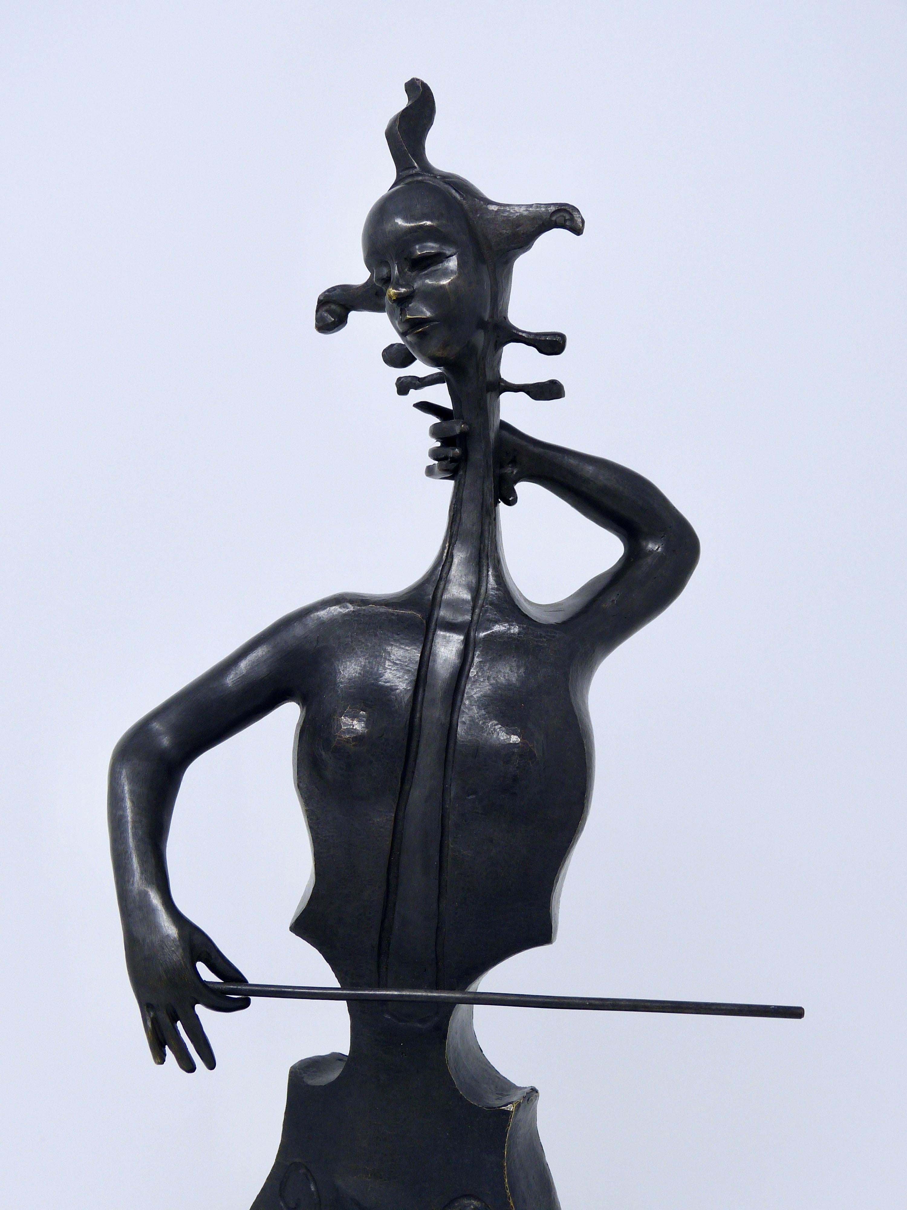 Mexican Lady Cello Surrealism Bronze Sculpture by Alejandro Velasco For Sale