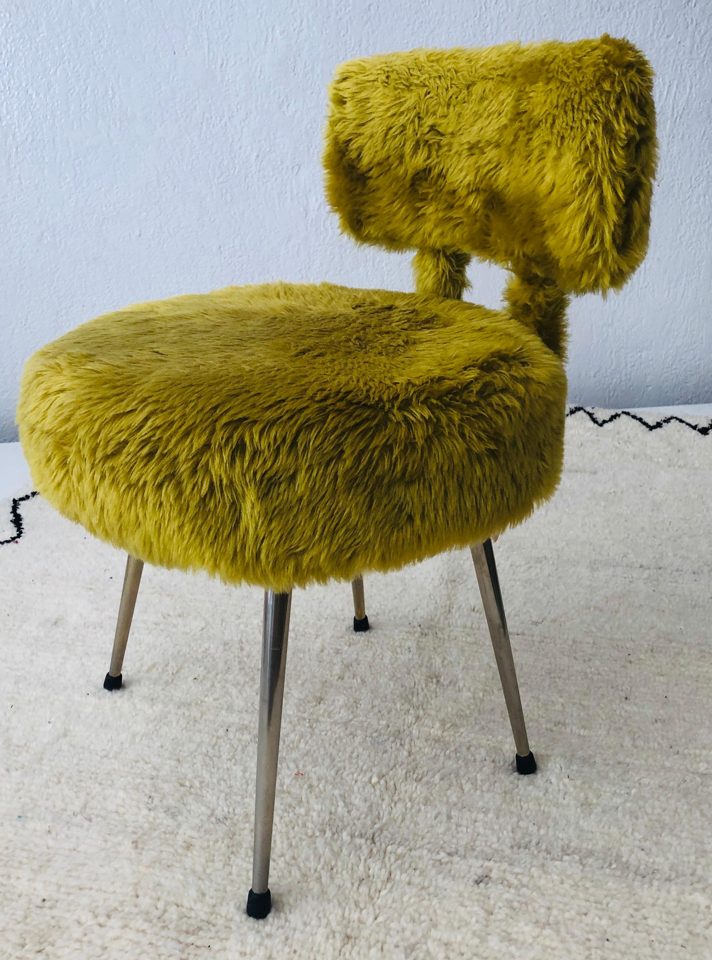 French Lady Chair Mid-Century Modern Style in Green Sheep Wool