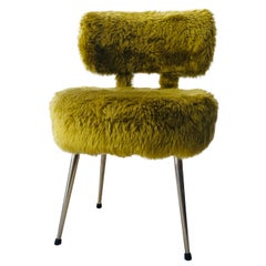 Lady Chair Mid-Century Modern Style in Green Sheep Wool