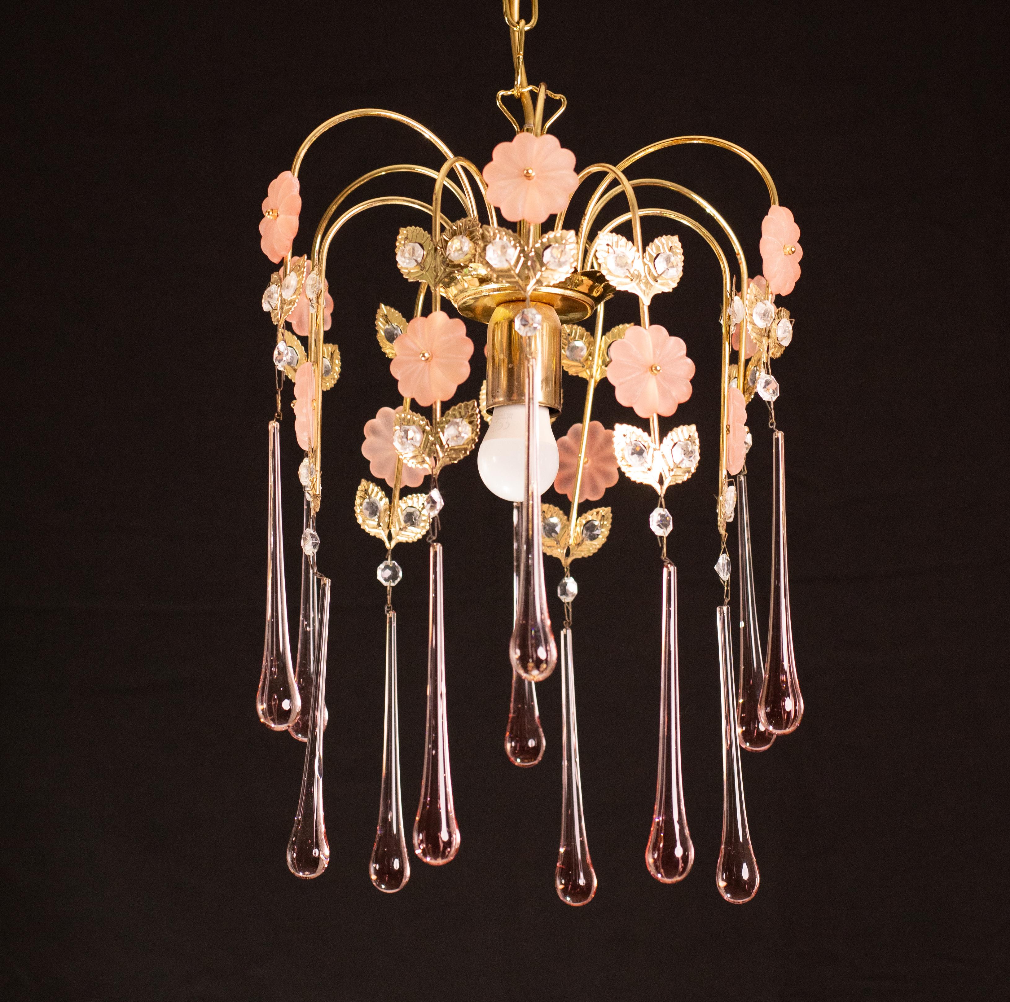 Lady Charlotte, Pink Drops Murano Chandelier, 1980s For Sale 5