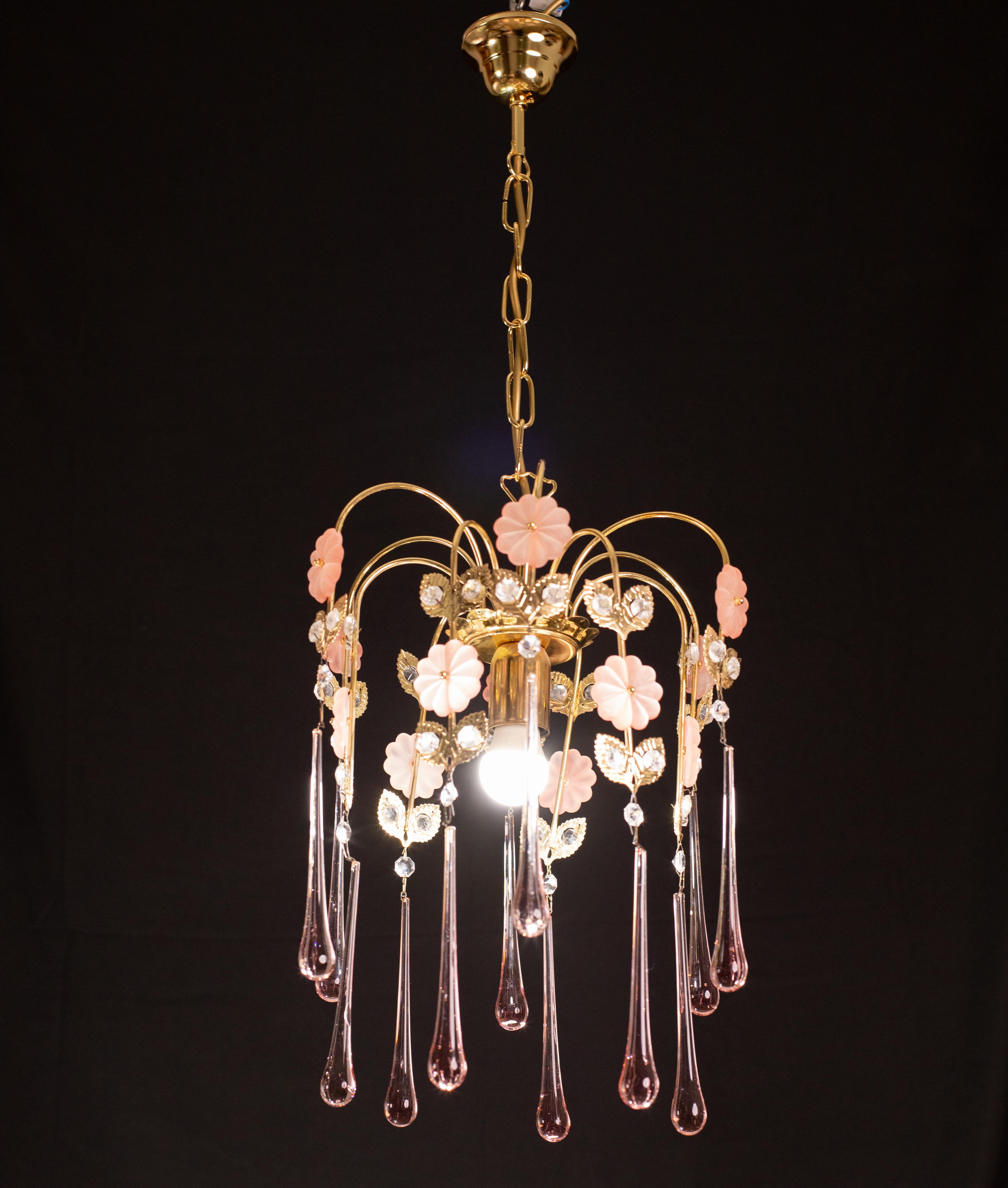 Lady Charlotte, Pink Drops Murano Chandelier, 1980s In Good Condition For Sale In Roma, IT