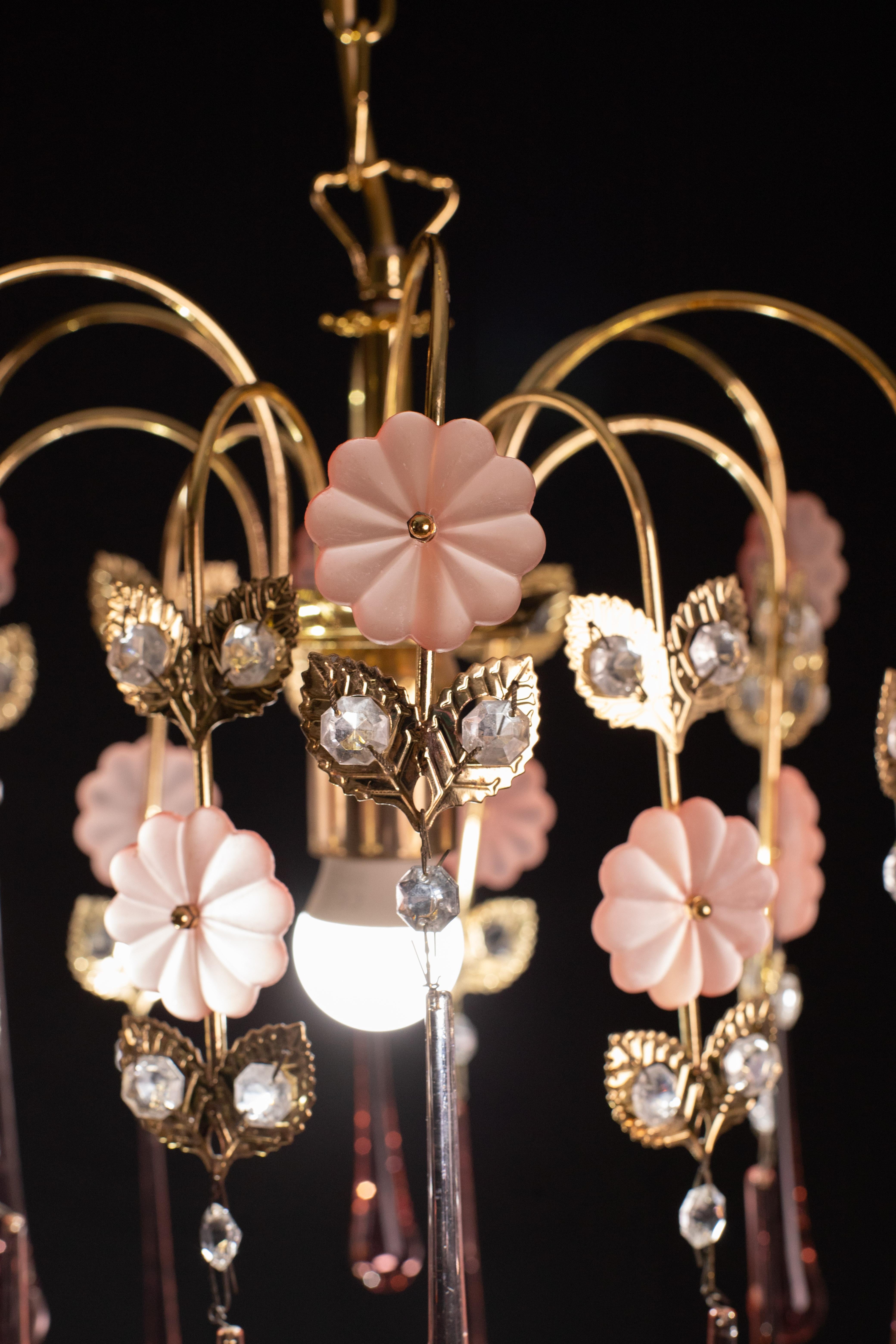 Late 20th Century Lady Charlotte, Pink Drops Murano Chandelier, 1980s For Sale