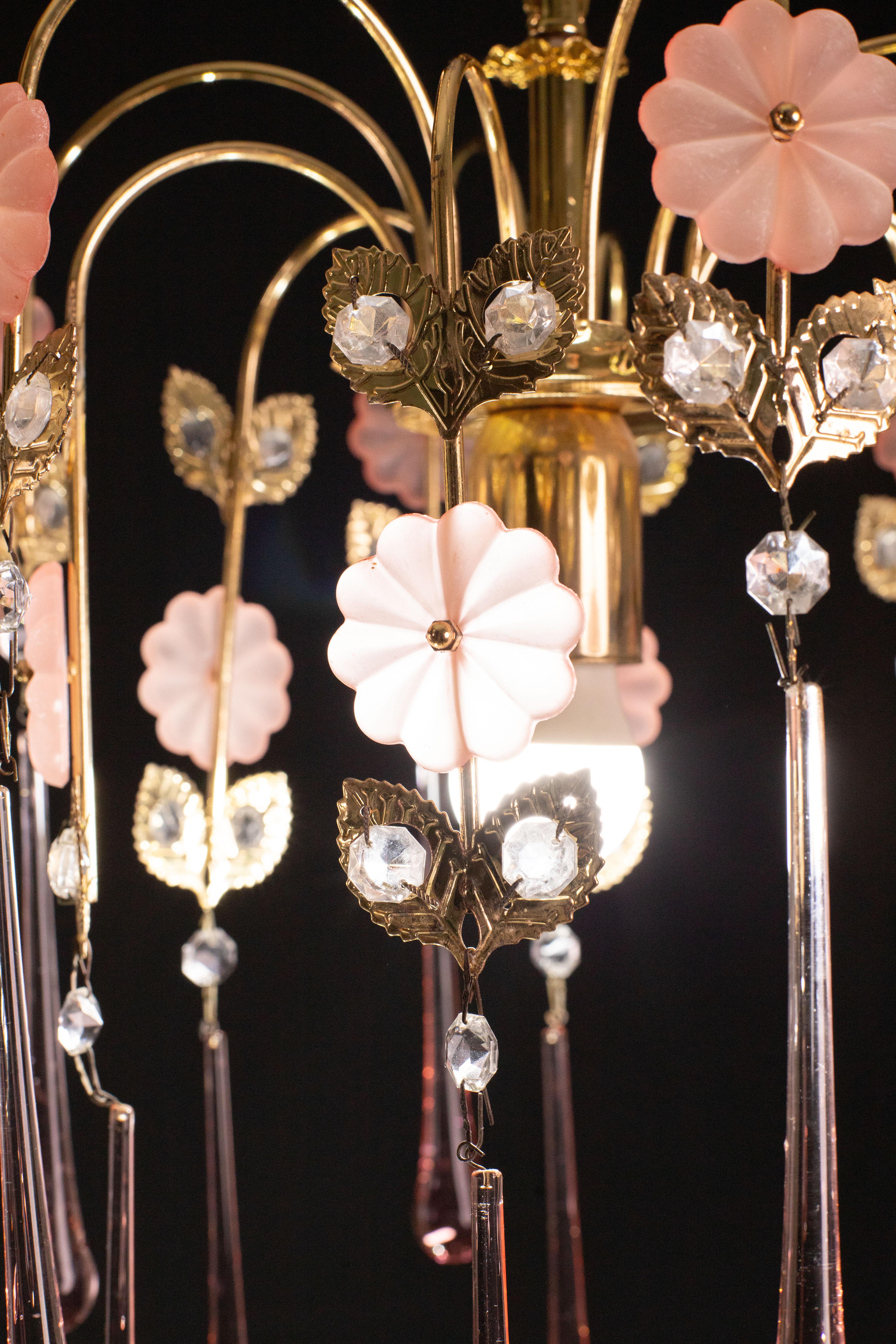 Murano Glass Lady Charlotte, Pink Drops Murano Chandelier, 1980s For Sale