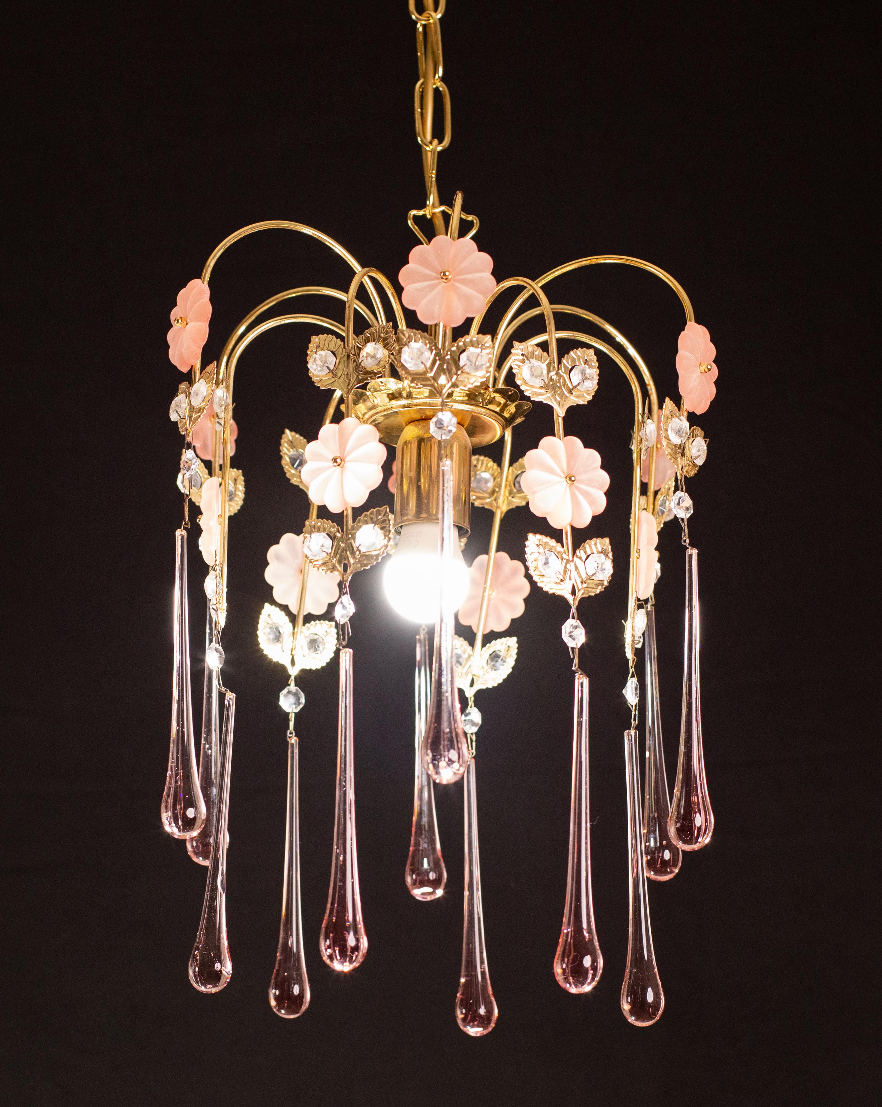 Lady Charlotte, Pink Drops Murano Chandelier, 1980s For Sale 1