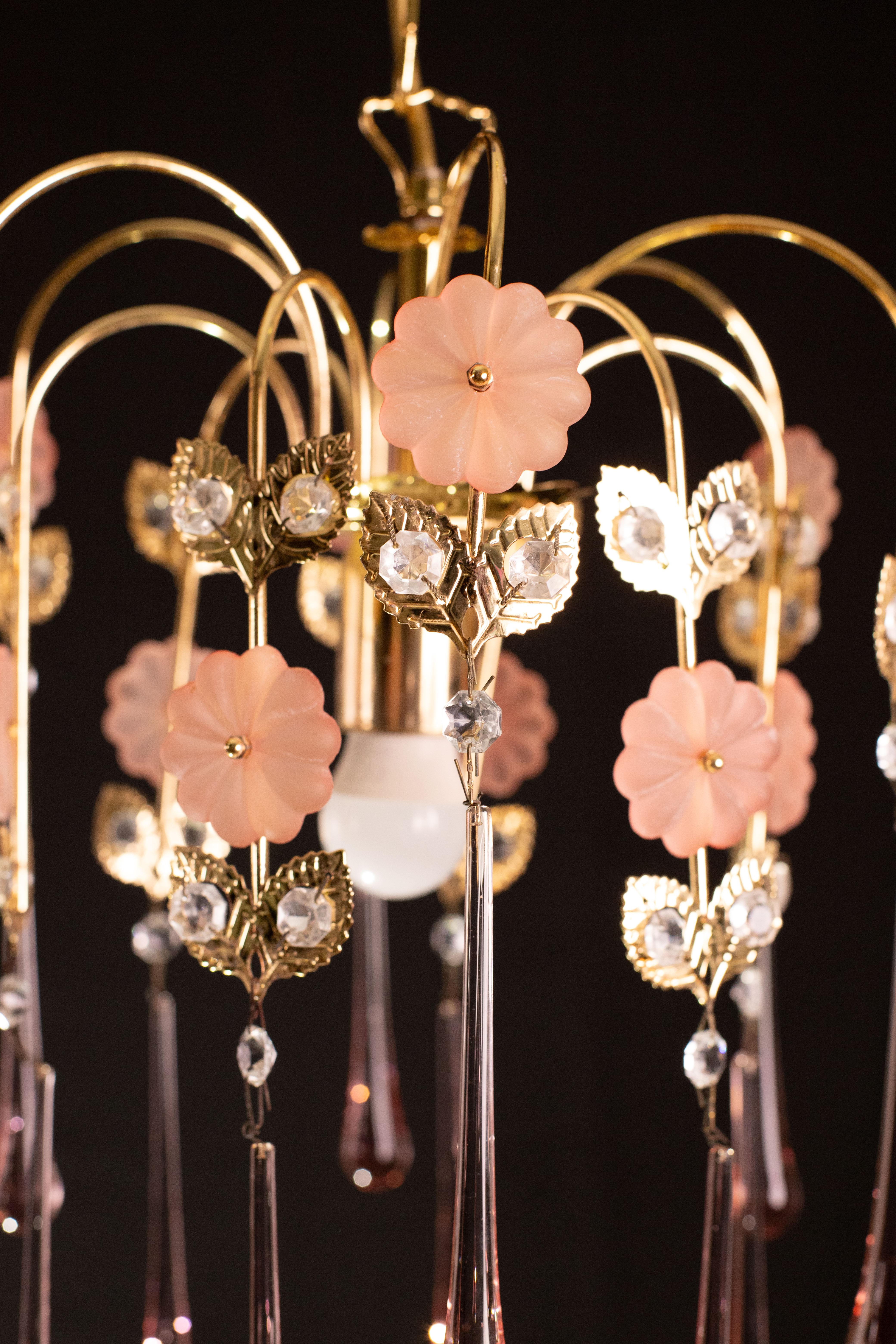 Lady Charlotte, Pink Drops Murano Chandelier, 1980s For Sale 3