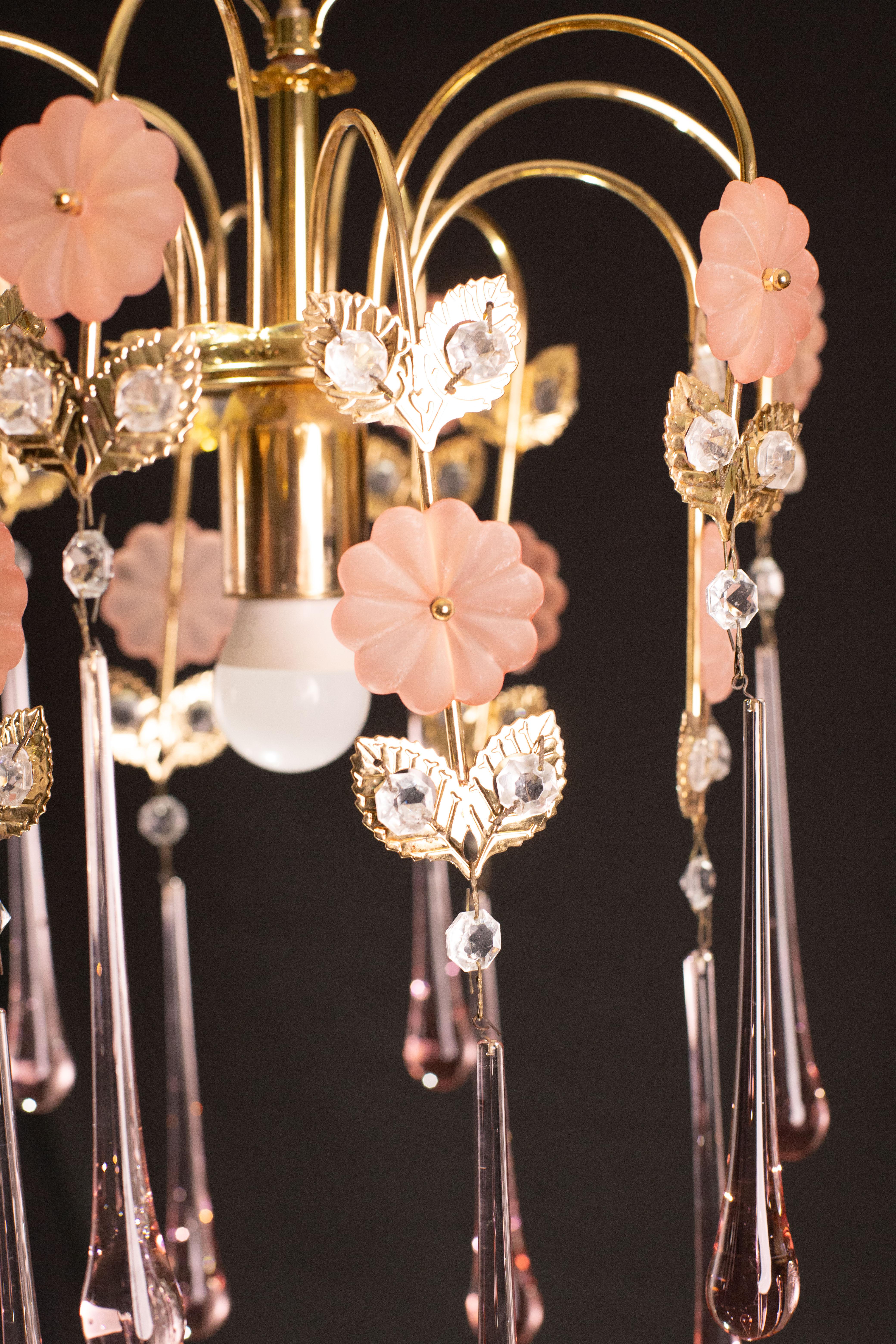 Lady Charlotte, Pink Drops Murano Chandelier, 1980s For Sale 4