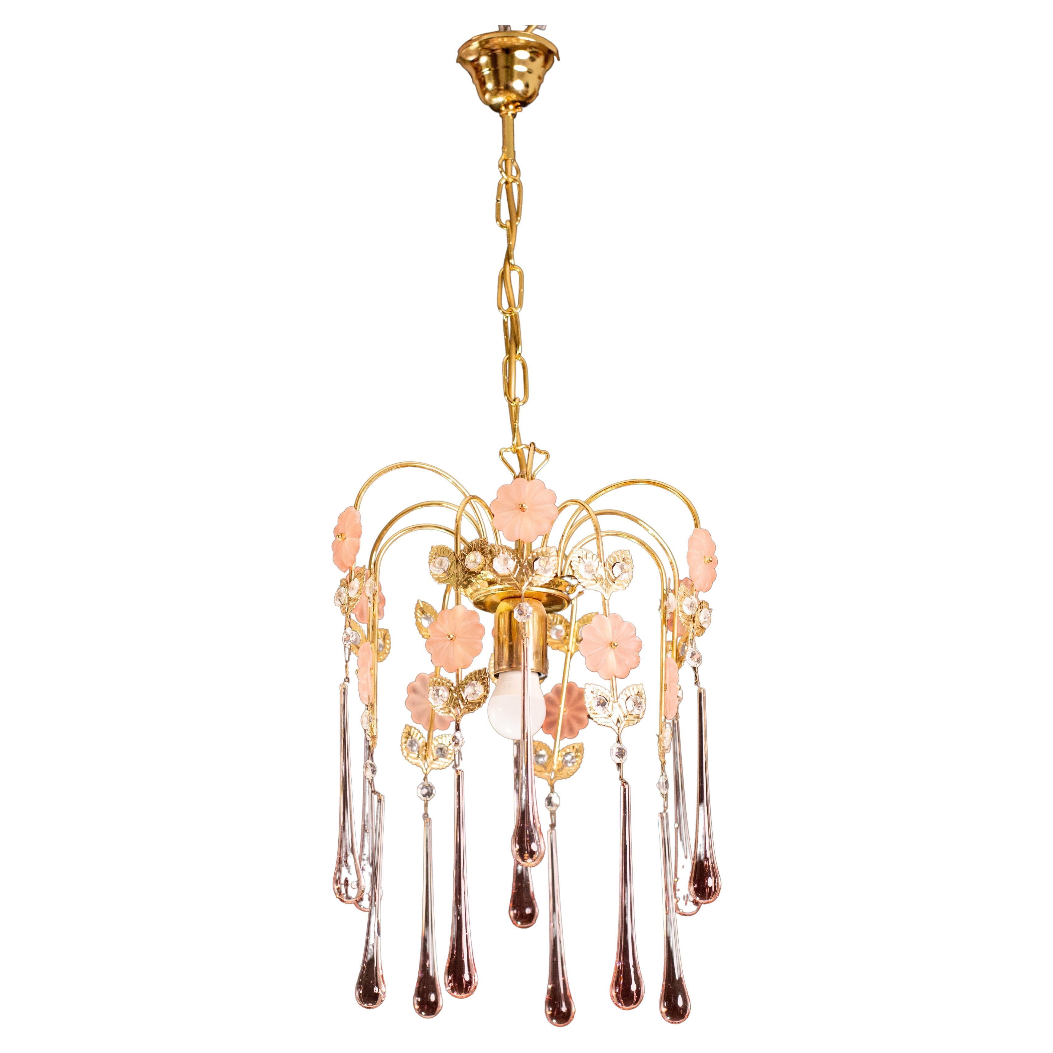 Lady Charlotte, Pink Drops Murano Chandelier, 1980s