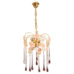 Lady Charlotte, lustre de Murano à gouttes roses, années 1980