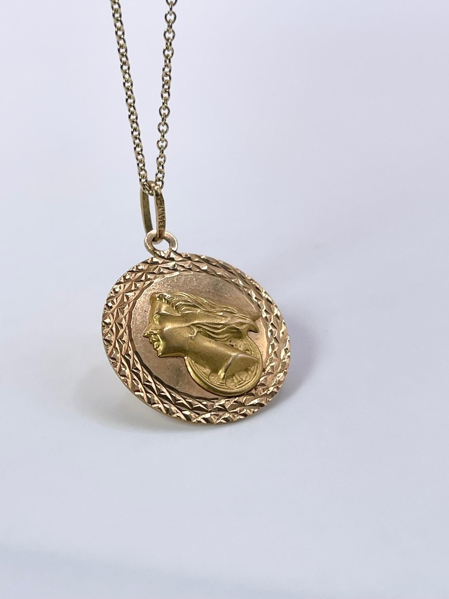 Lady Charm Gold Pendant Necklace Head Charm Head Pendant Necklace 18KT Yellow  In Excellent Condition For Sale In Jupiter, FL